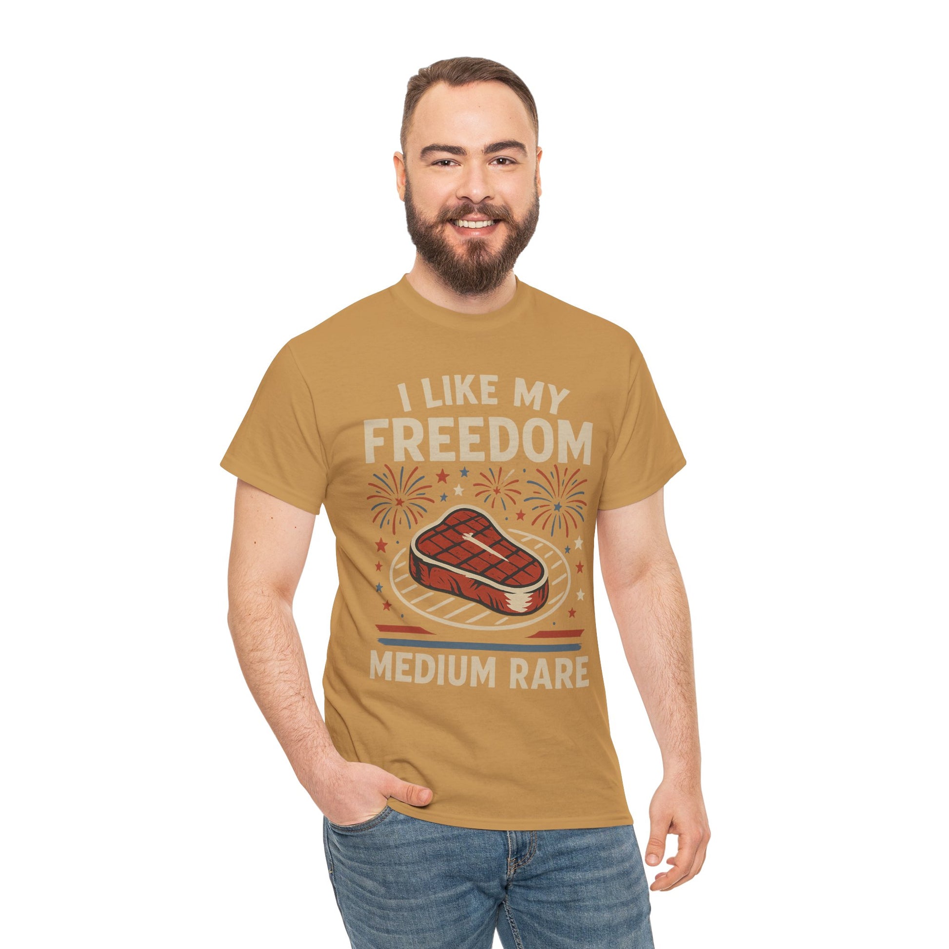 I Like My Freedom Medium Rare T-Shirt – Funny Patriotic BBQ Shirt for Men & Women, 4th of July USA Tee