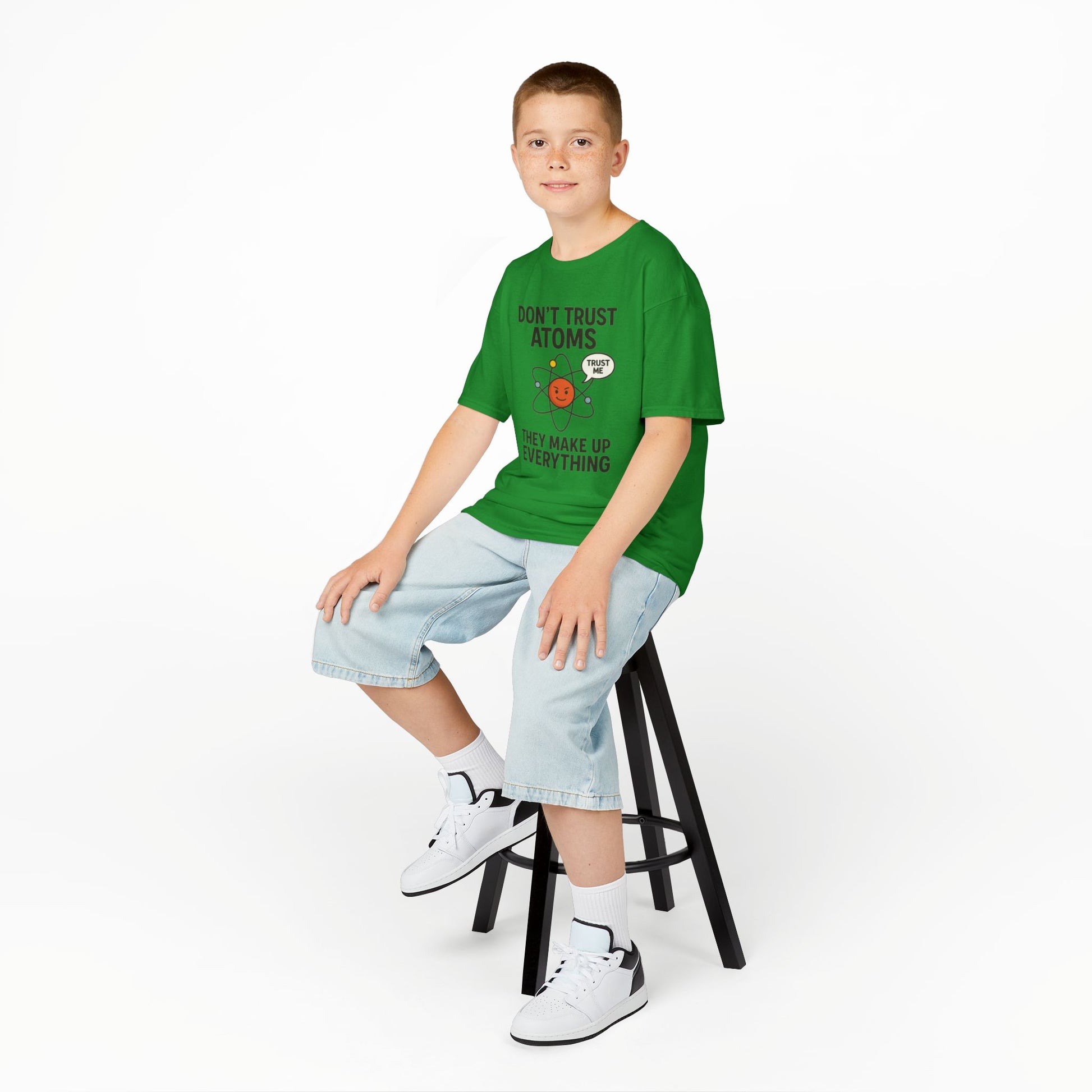 Don’t Trust Atoms – Funny Science T-Shirt for Kids | Unisex Nerdy Cotton Tee