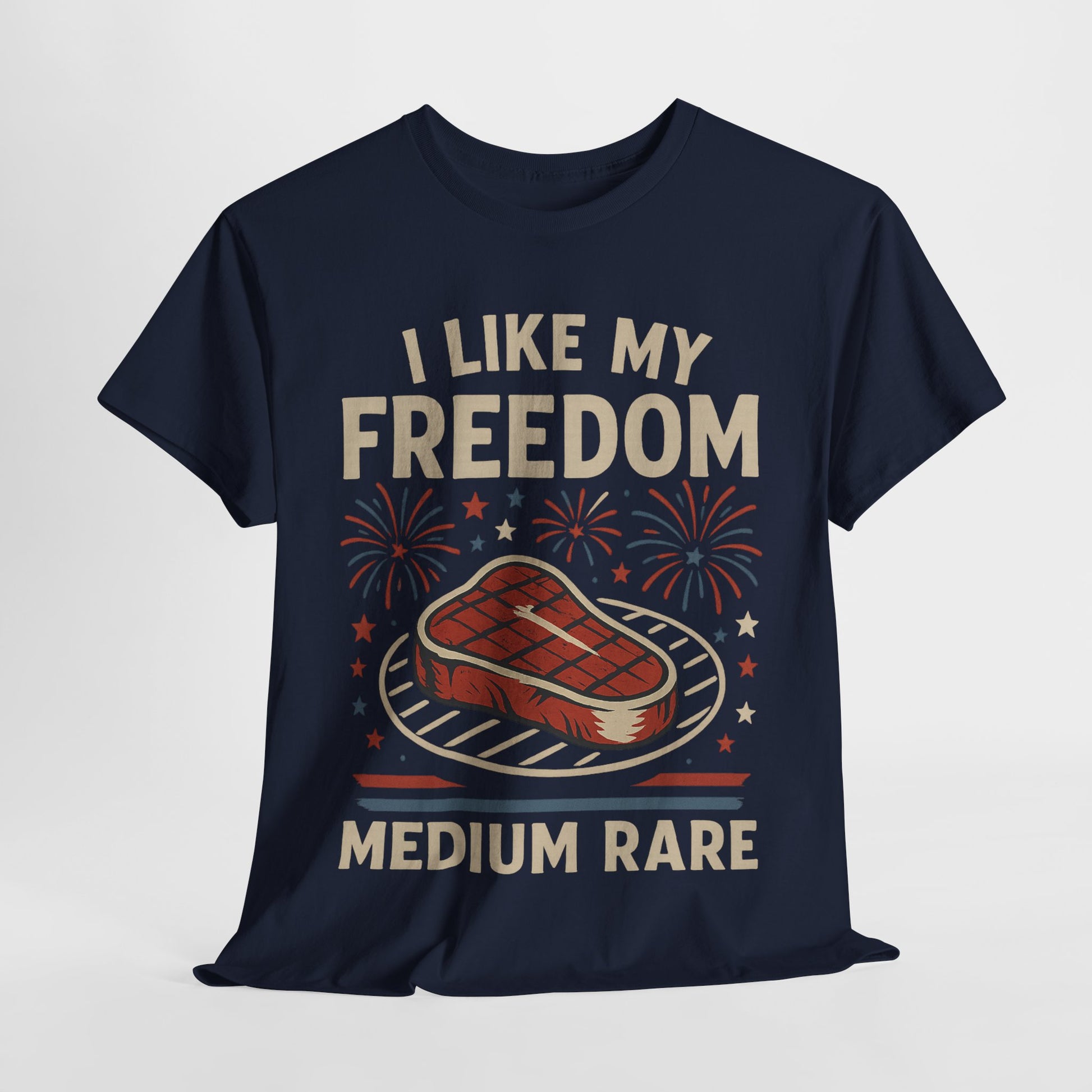 I Like My Freedom Medium Rare T-Shirt – Funny Patriotic BBQ Shirt for Men & Women, 4th of July USA Tee