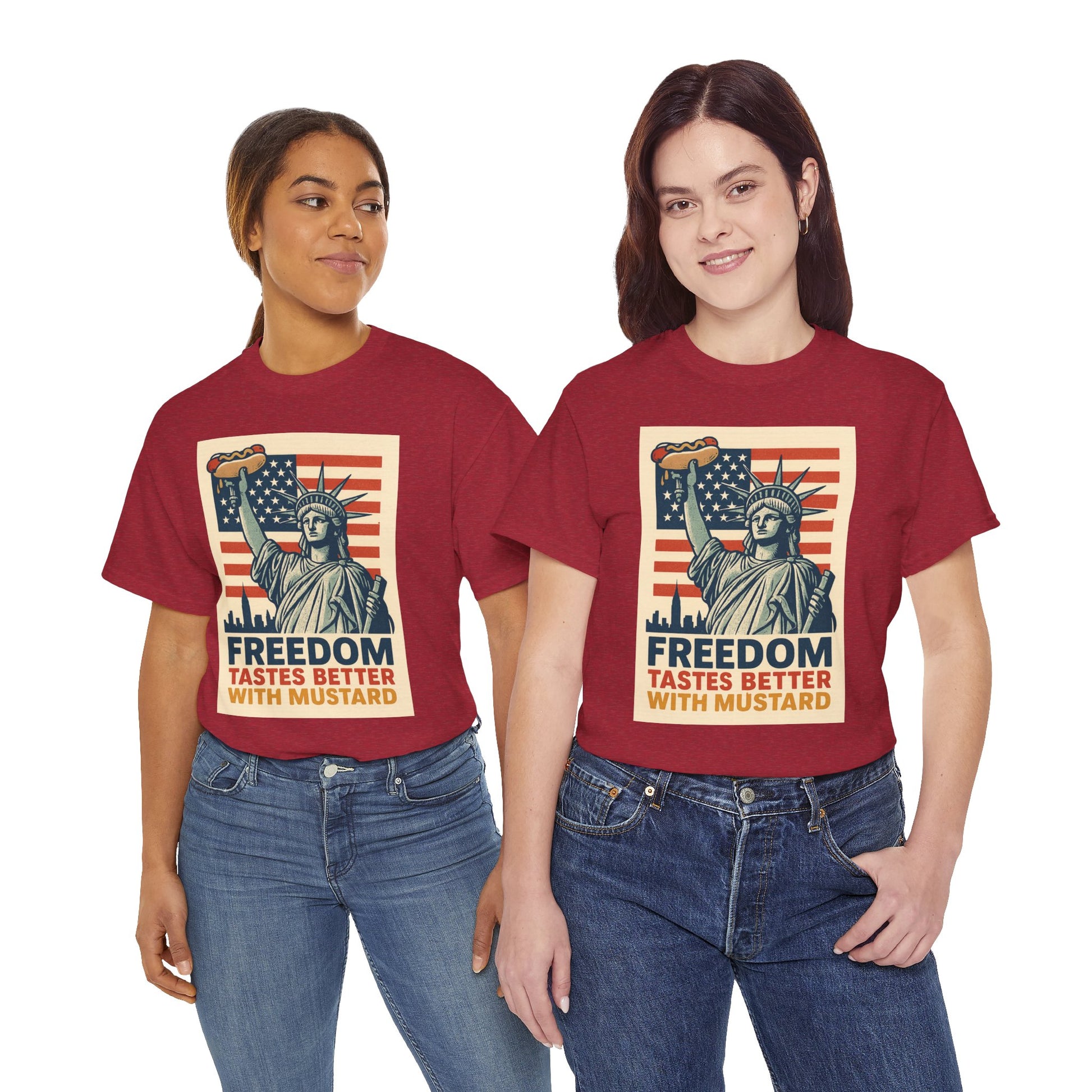 Freedom Tastes Better With Mustard T-Shirt – Funny 4th of July Hot Dog Tee, Patriotic Graphic Shirt for Men & Women