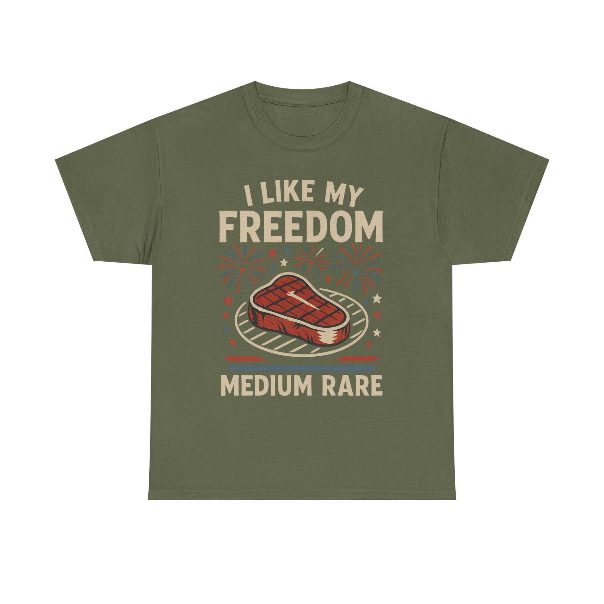 I Like My Freedom Medium Rare T-Shirt – Funny Patriotic BBQ Shirt for Men & Women, 4th of July USA Tee