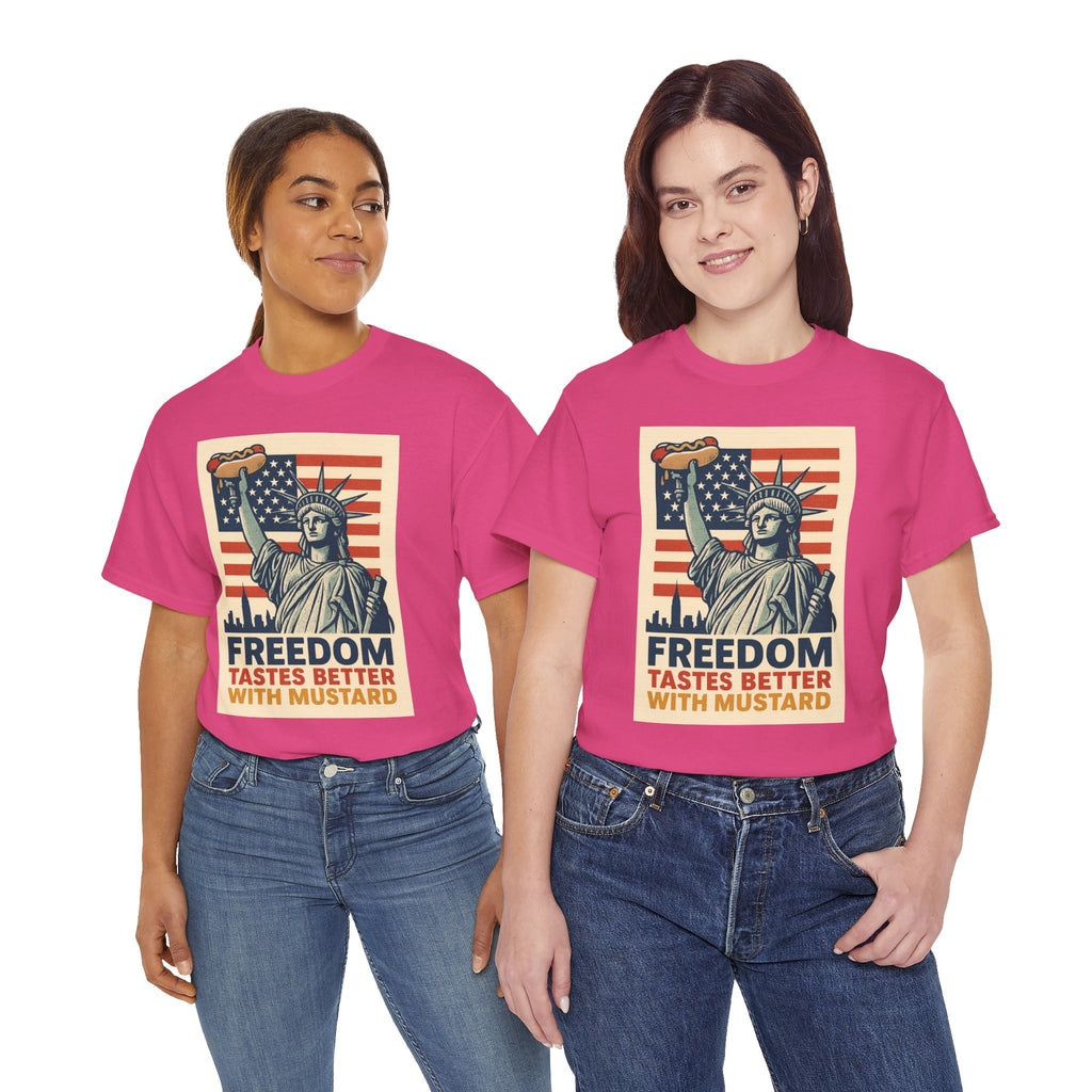 Freedom Tastes Better With Mustard T-Shirt – Funny 4th of July Hot Dog Tee, Patriotic Graphic Shirt for Men & Women