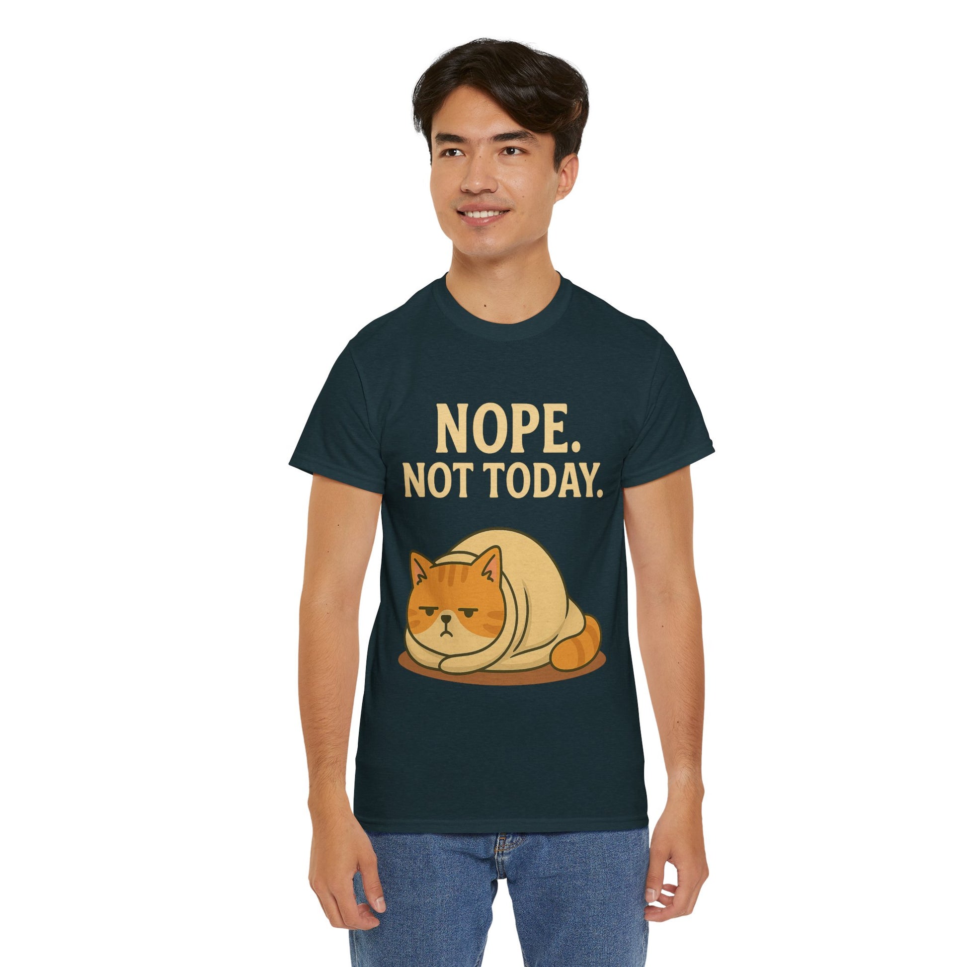 Lazy Cat "Nope. Not Today." Funny Graphic T-Shirt