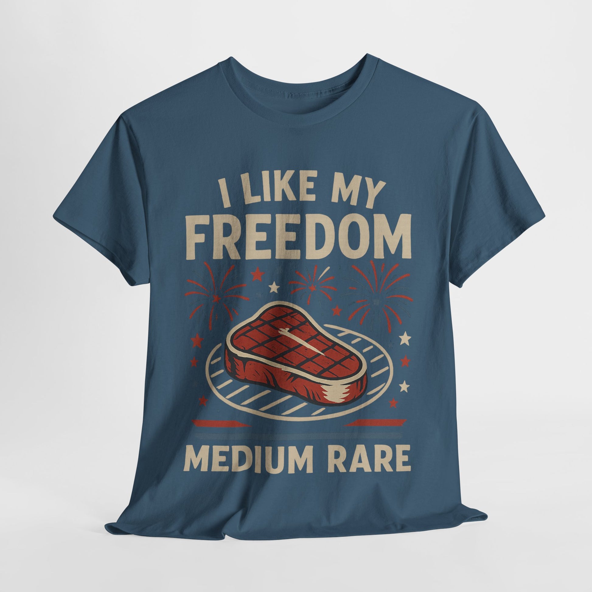 I Like My Freedom Medium Rare T-Shirt – Funny Patriotic BBQ Shirt for Men & Women, 4th of July USA Tee