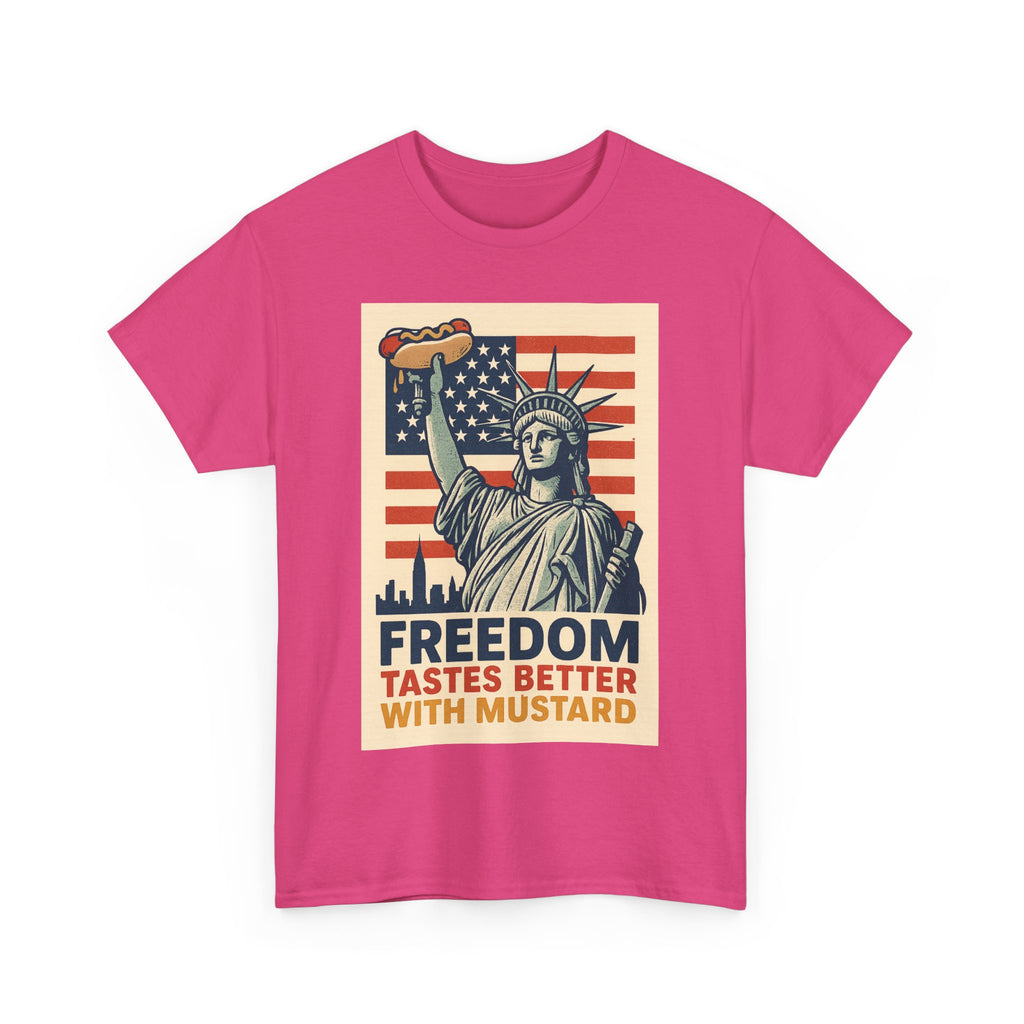 Freedom Tastes Better With Mustard T-Shirt – Funny 4th of July Hot Dog Tee, Patriotic Graphic Shirt for Men & Women