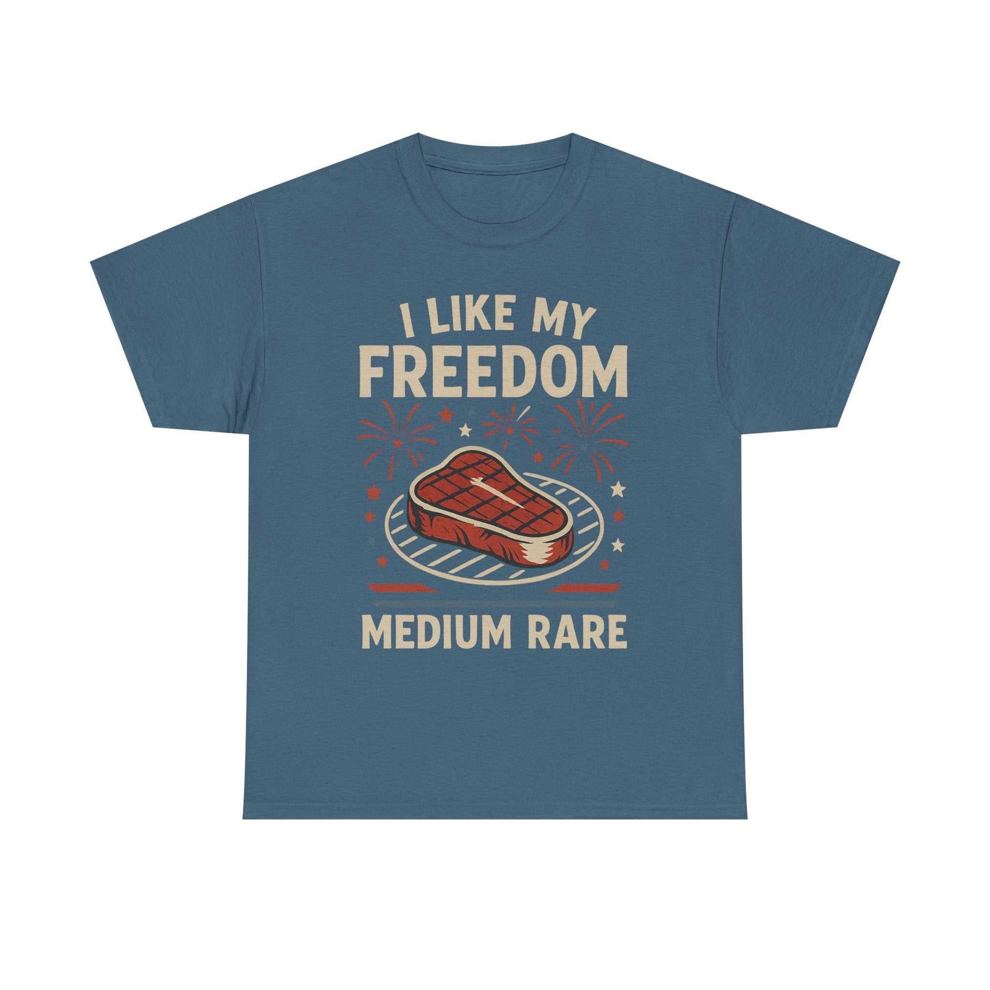 I Like My Freedom Medium Rare T-Shirt – Funny Patriotic BBQ Shirt for Men & Women, 4th of July USA Tee