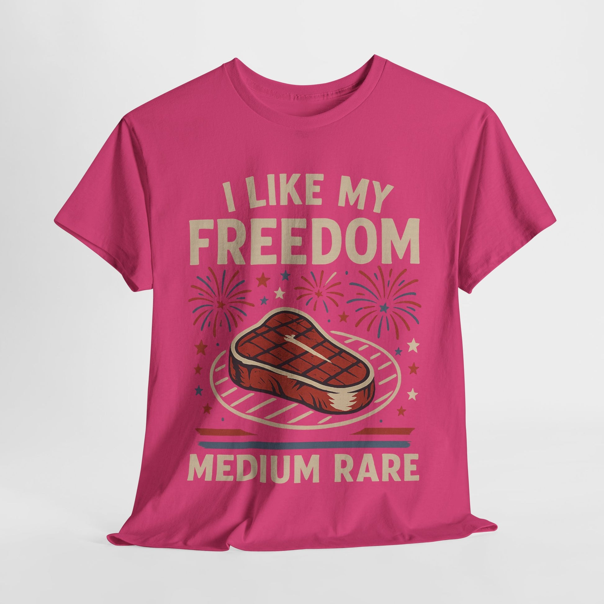 I Like My Freedom Medium Rare T-Shirt – Funny Patriotic BBQ Shirt for Men & Women, 4th of July USA Tee