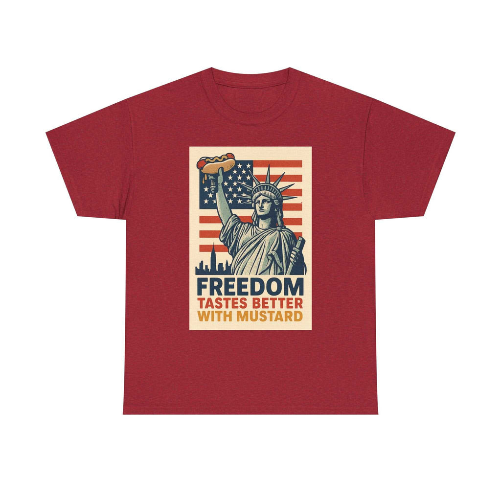 Freedom Tastes Better With Mustard T-Shirt – Funny 4th of July Hot Dog Tee, Patriotic Graphic Shirt for Men & Women