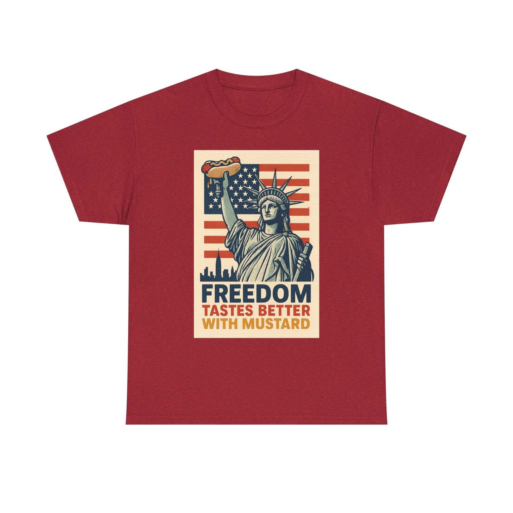 Freedom Tastes Better With Mustard T-Shirt – Funny 4th of July Hot Dog Tee, Patriotic Graphic Shirt for Men & Women