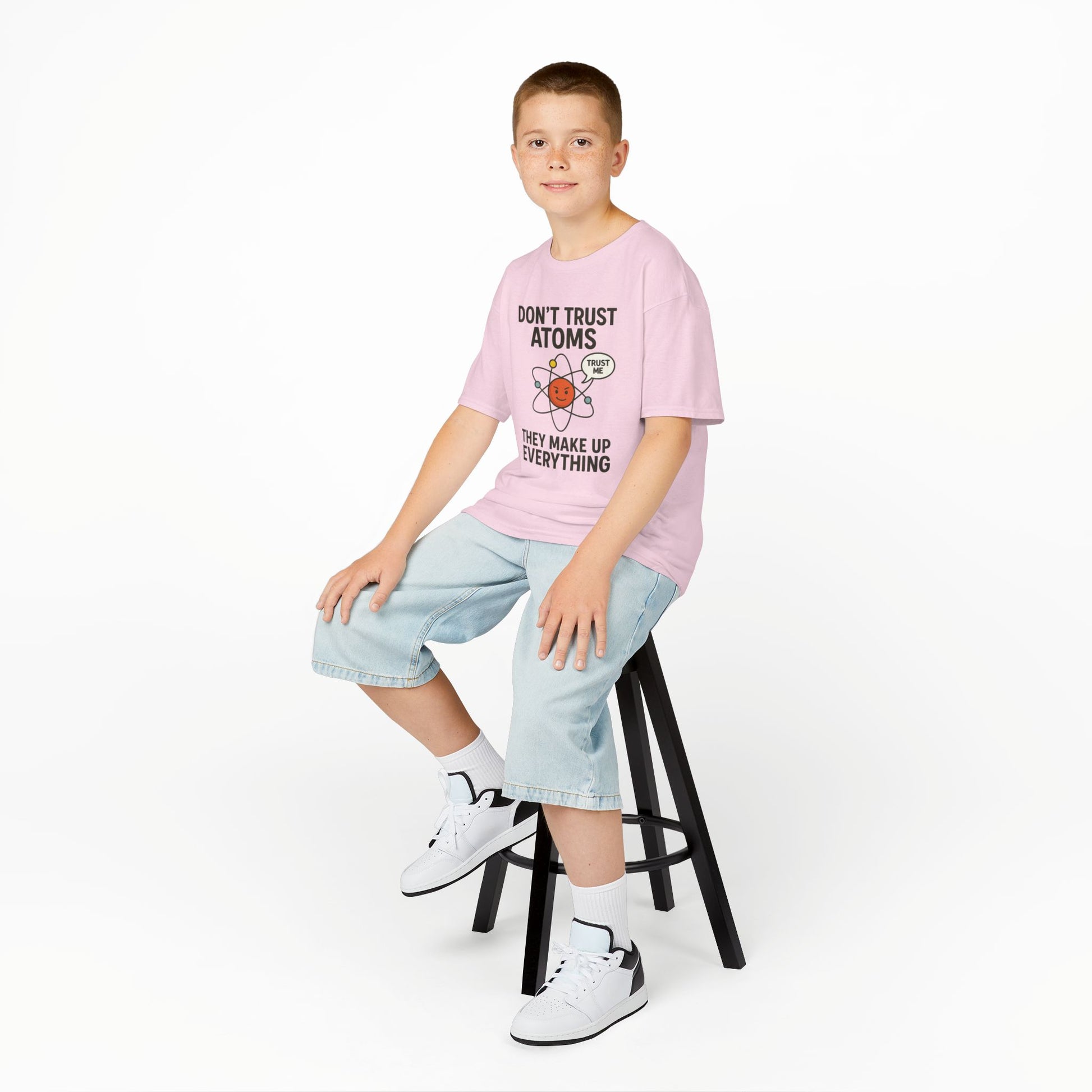 Don’t Trust Atoms – Funny Science T-Shirt for Kids | Unisex Nerdy Cotton Tee