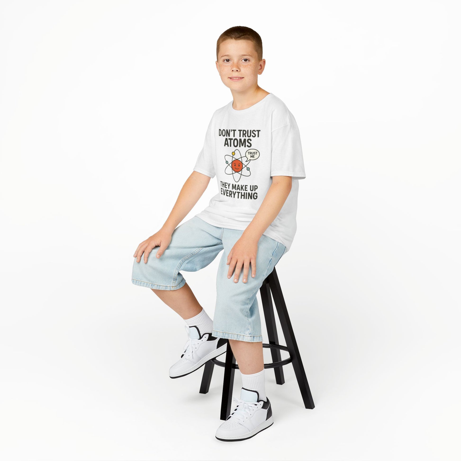 Don’t Trust Atoms – Funny Science T-Shirt for Kids | Unisex Nerdy Cotton Tee