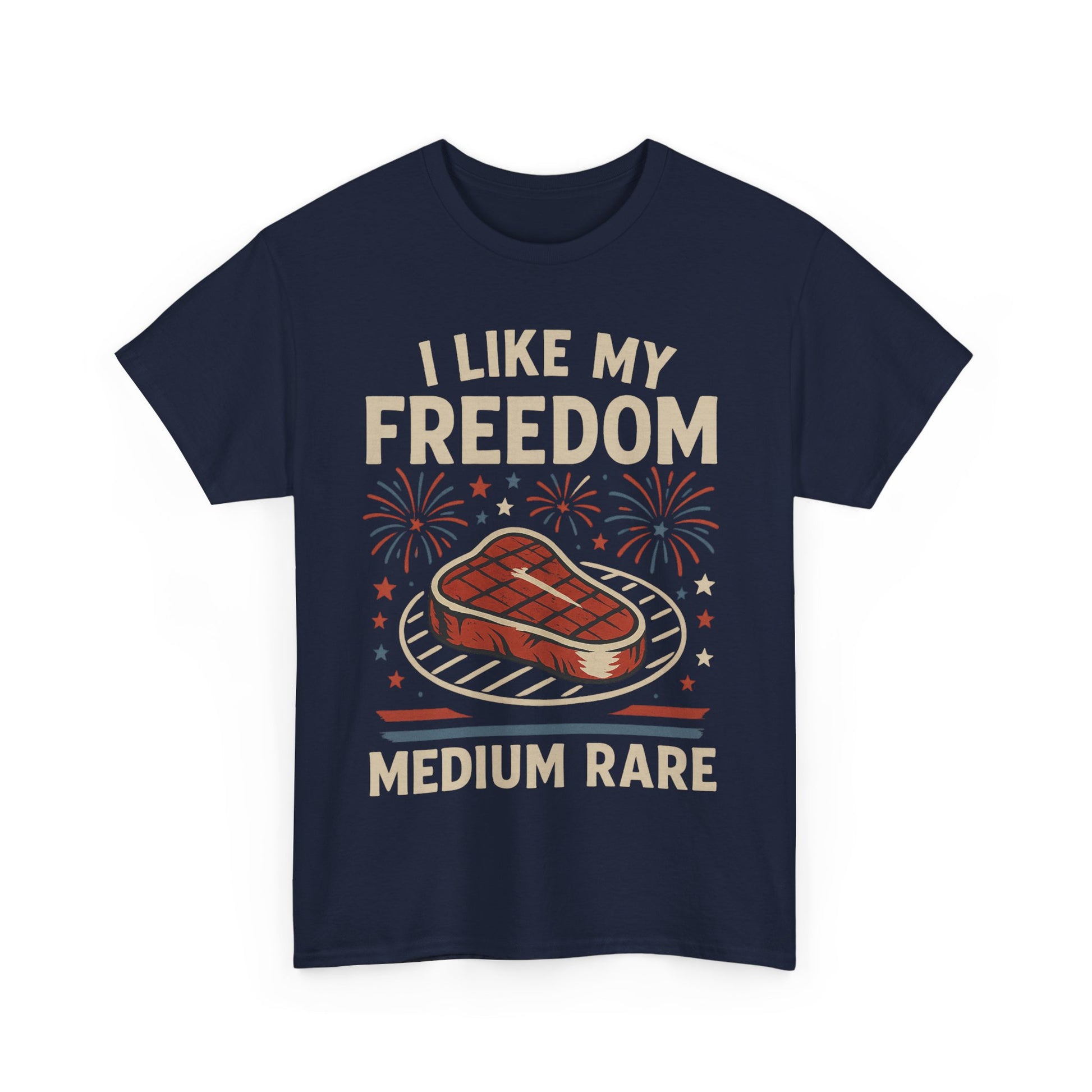 I Like My Freedom Medium Rare T-Shirt – Funny Patriotic BBQ Shirt for Men & Women, 4th of July USA Tee