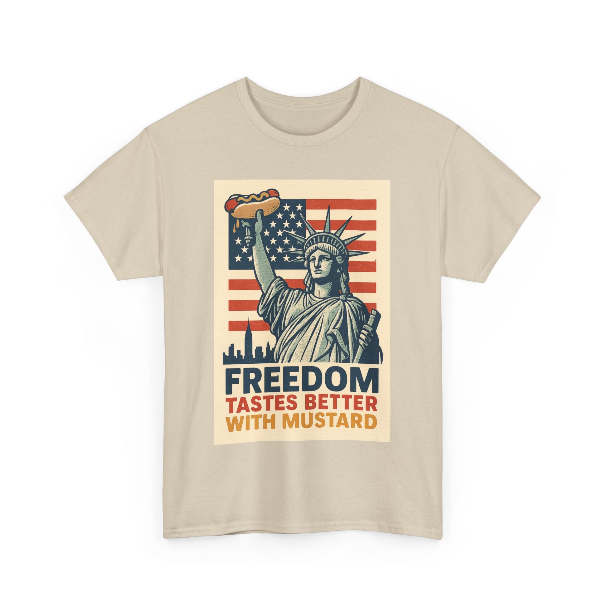 Freedom Tastes Better With Mustard T-Shirt – Funny 4th of July Hot Dog Tee, Patriotic Graphic Shirt for Men & Women