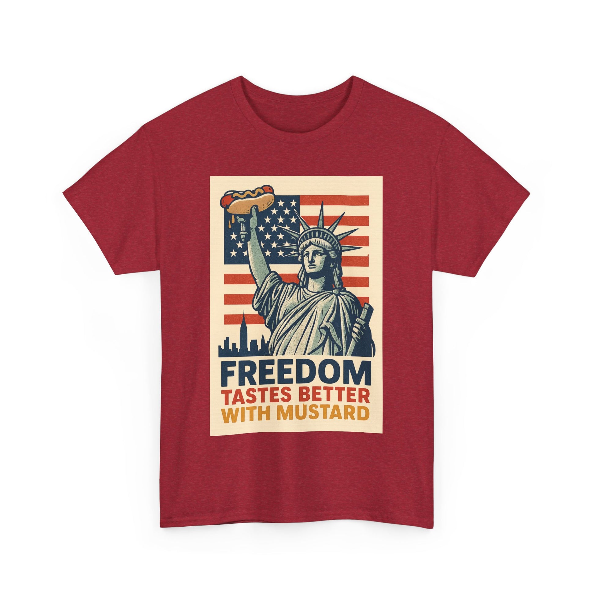 Freedom Tastes Better With Mustard T-Shirt – Funny 4th of July Hot Dog Tee, Patriotic Graphic Shirt for Men & Women