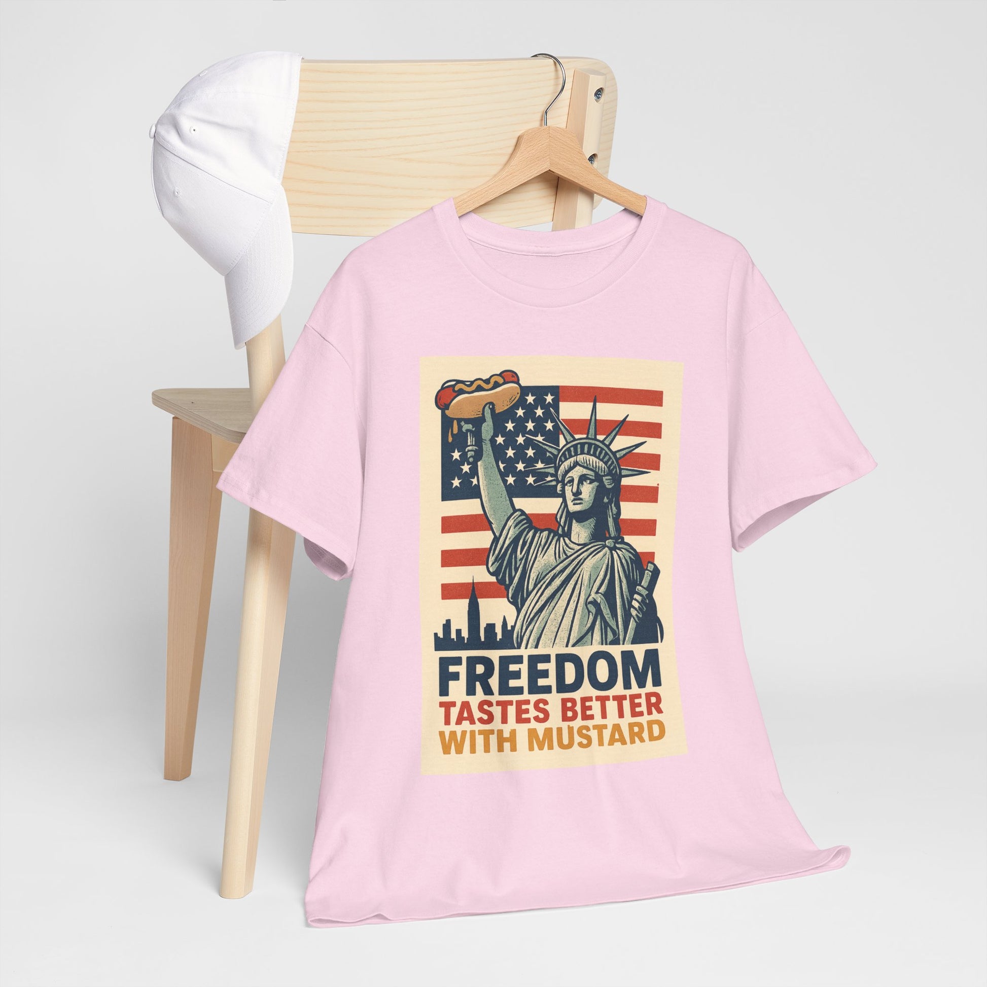 Freedom Tastes Better With Mustard T-Shirt – Funny 4th of July Hot Dog Tee, Patriotic Graphic Shirt for Men & Women