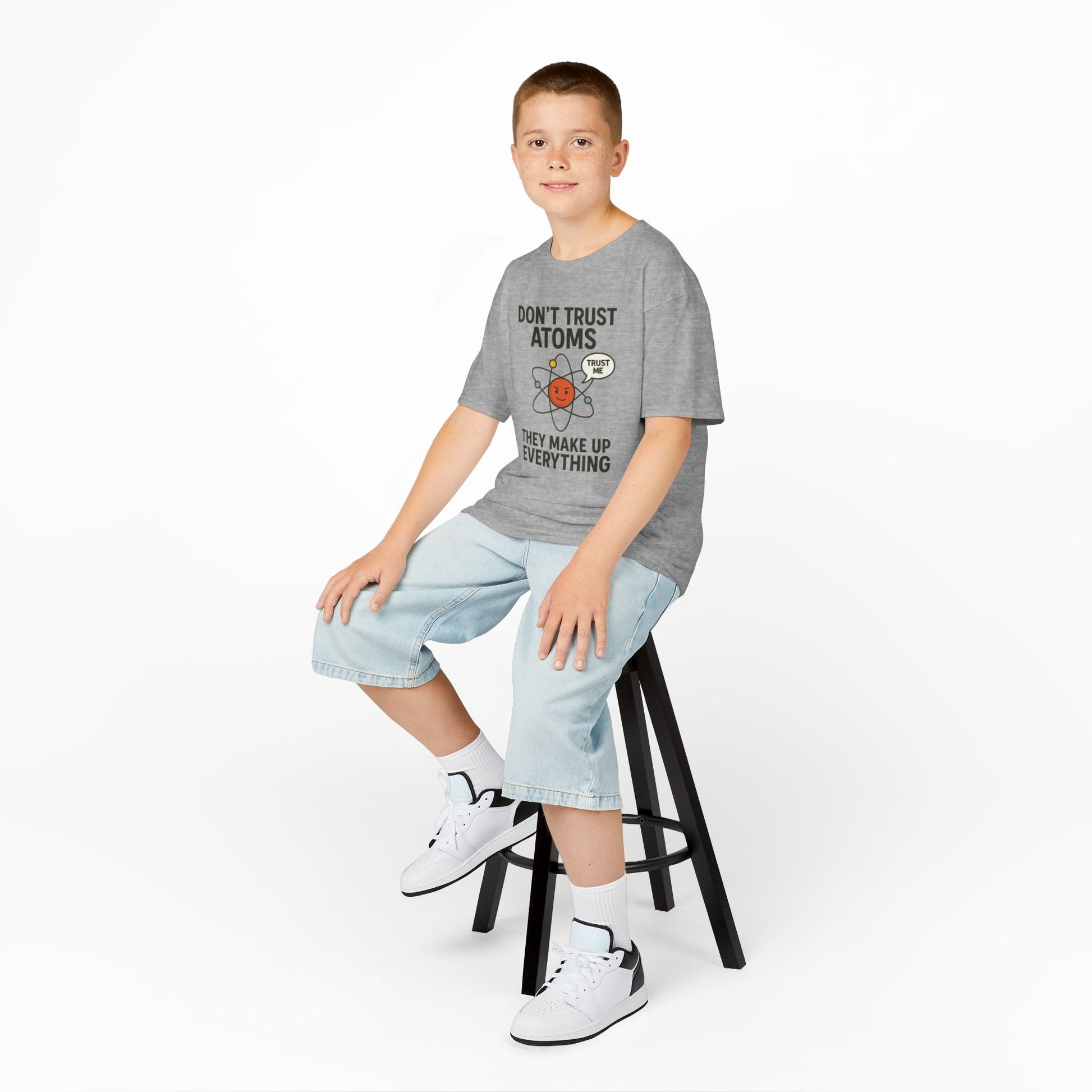 Don’t Trust Atoms – Funny Science T-Shirt for Kids | Unisex Nerdy Cotton Tee