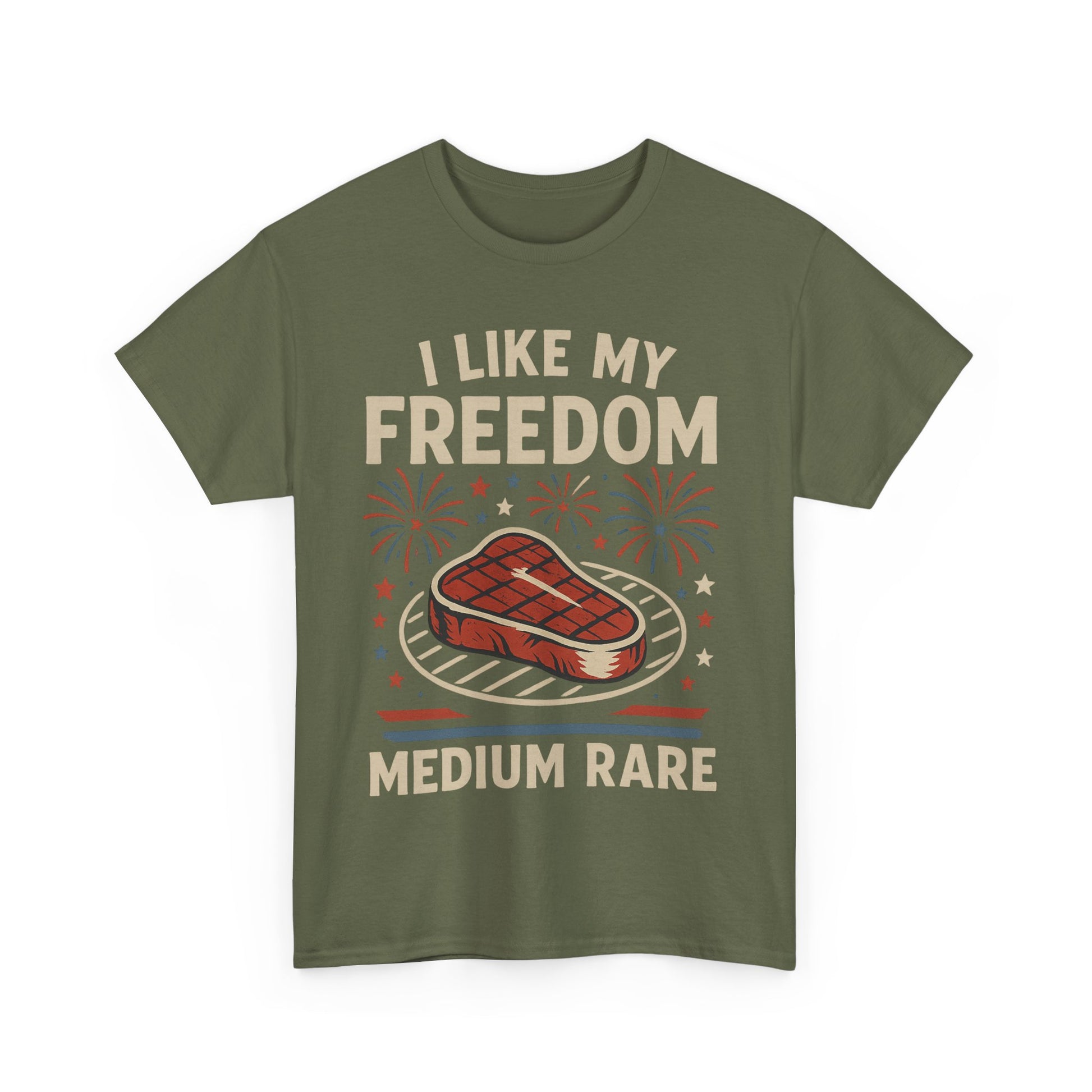 I Like My Freedom Medium Rare T-Shirt – Funny Patriotic BBQ Shirt for Men & Women, 4th of July USA Tee