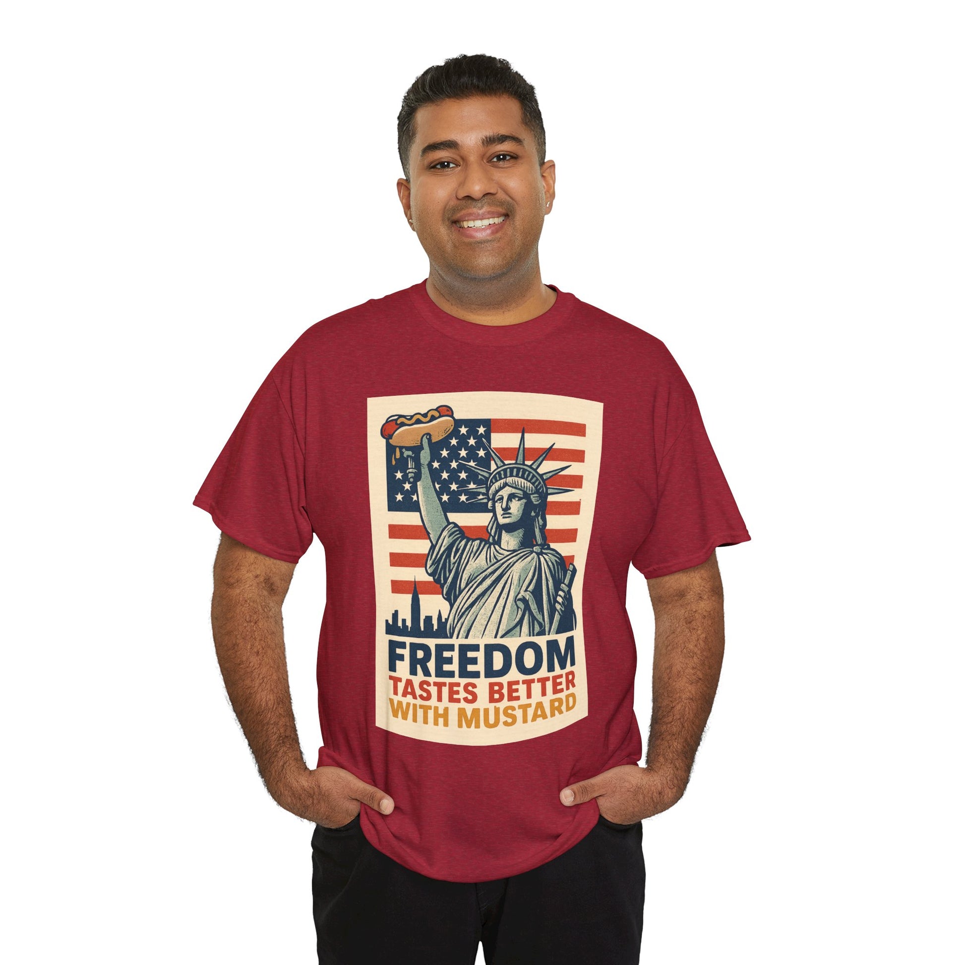 Freedom Tastes Better With Mustard T-Shirt – Funny 4th of July Hot Dog Tee, Patriotic Graphic Shirt for Men & Women