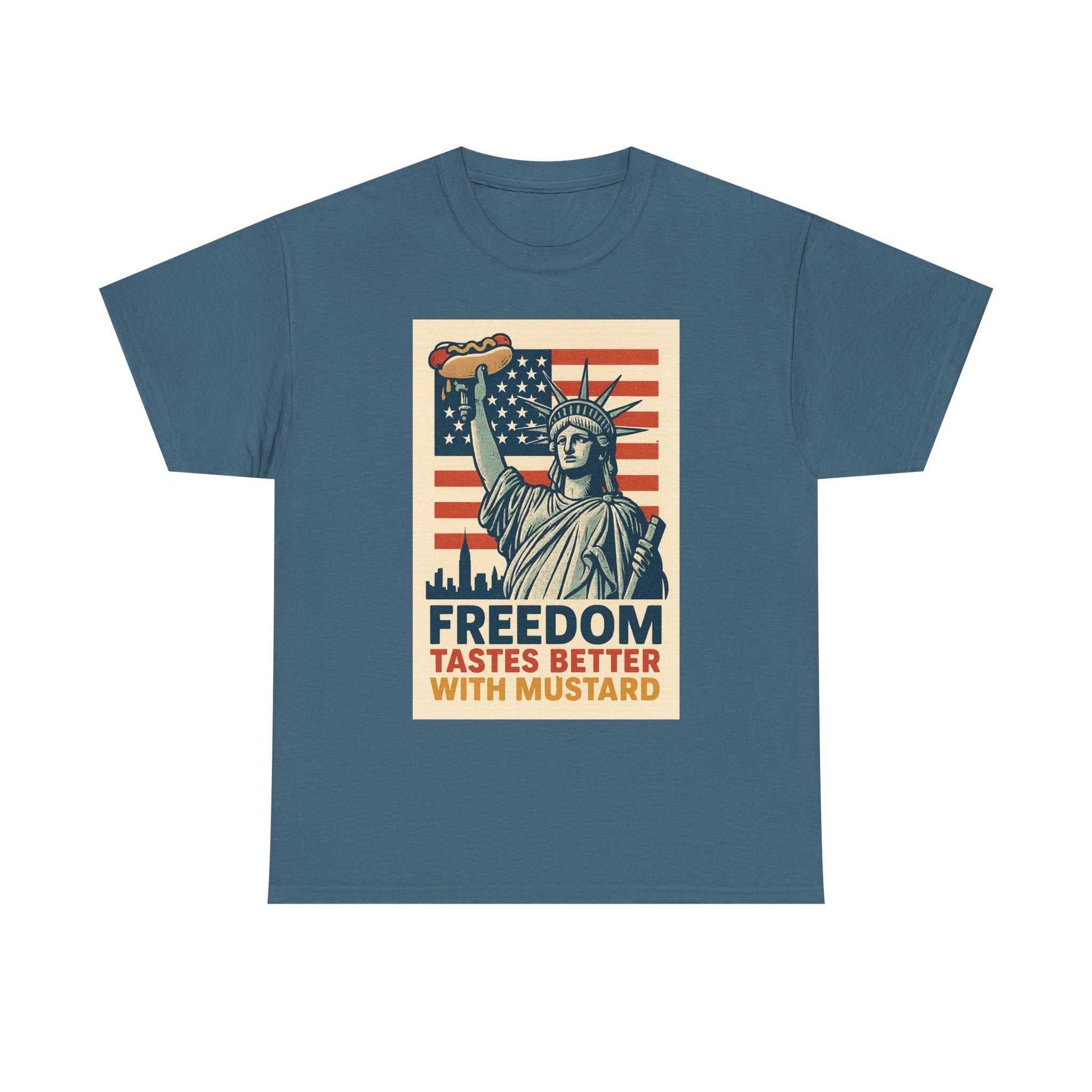 Freedom Tastes Better With Mustard T-Shirt – Funny 4th of July Hot Dog Tee, Patriotic Graphic Shirt for Men & Women