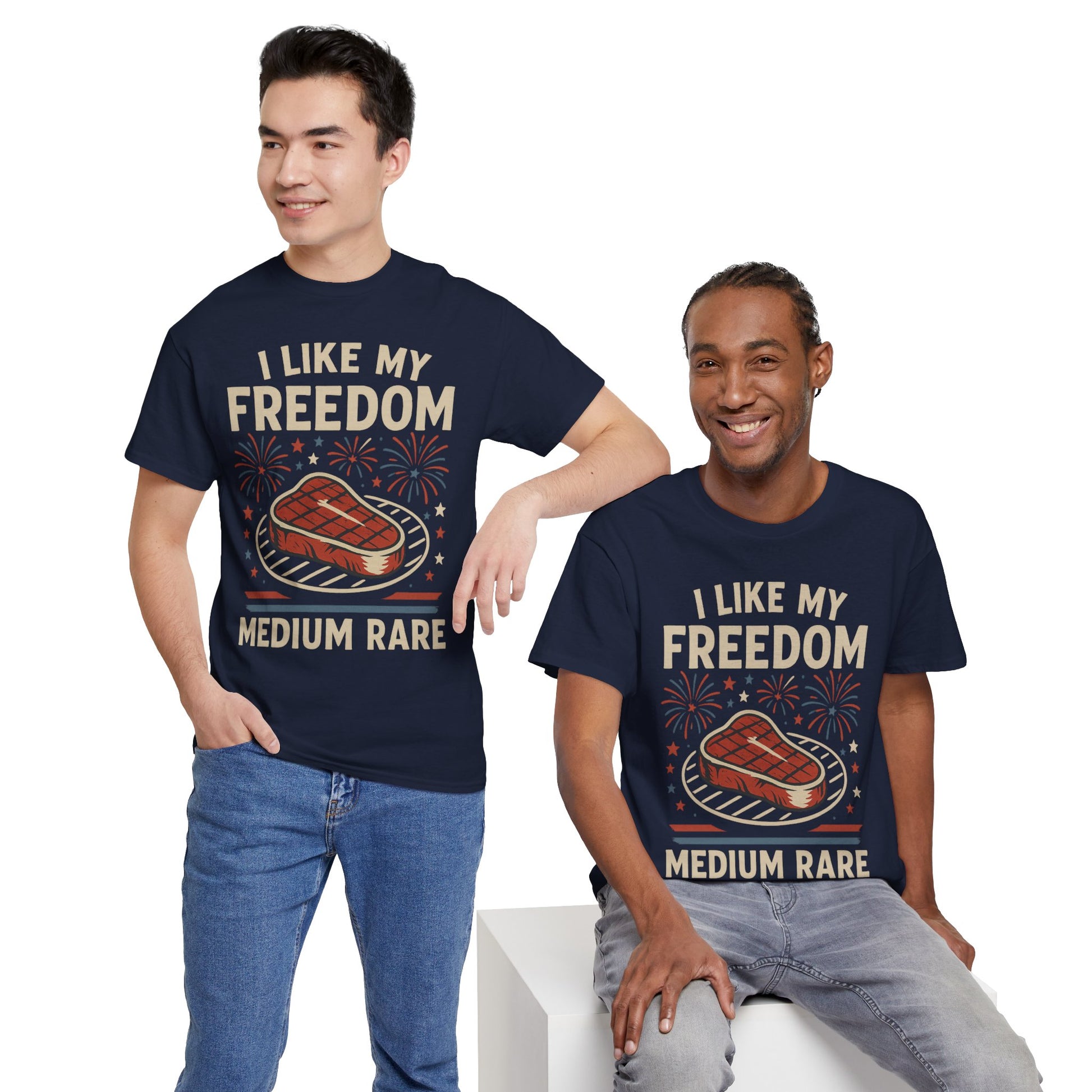 I Like My Freedom Medium Rare T-Shirt – Funny Patriotic BBQ Shirt for Men & Women, 4th of July USA Tee