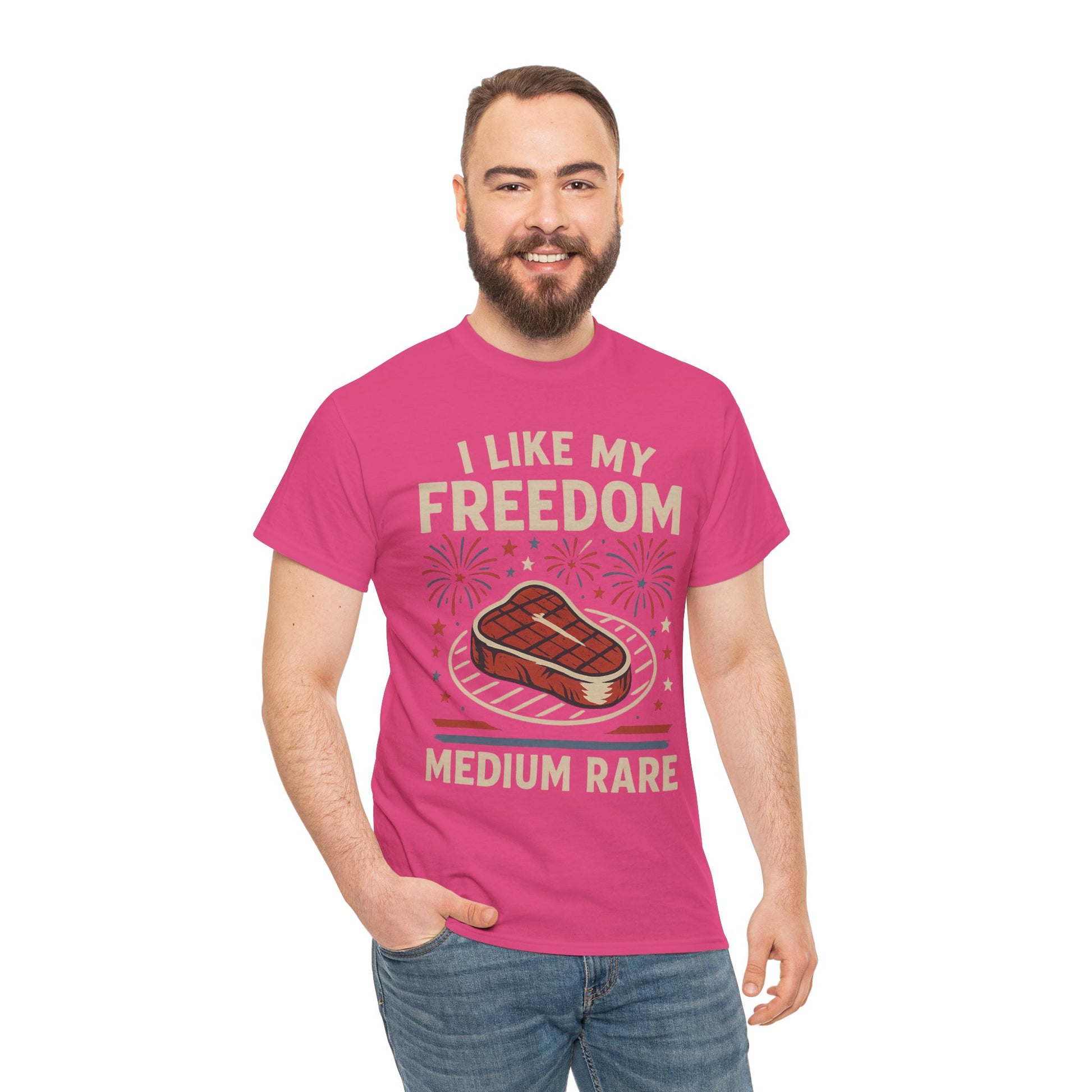 I Like My Freedom Medium Rare T-Shirt – Funny Patriotic BBQ Shirt for Men & Women, 4th of July USA Tee