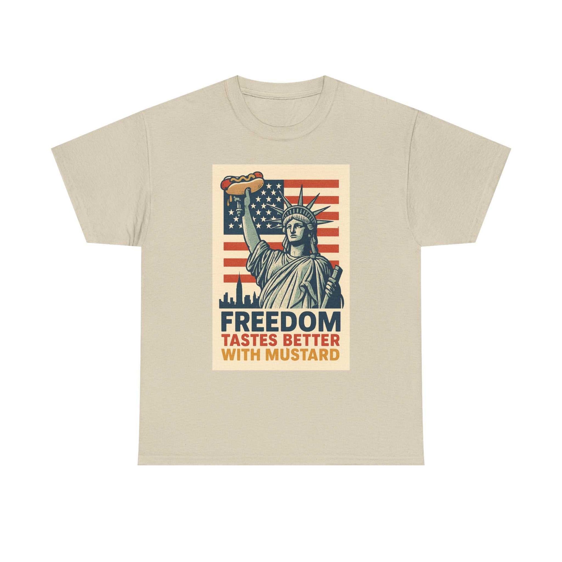 Freedom Tastes Better With Mustard T-Shirt – Funny 4th of July Hot Dog Tee, Patriotic Graphic Shirt for Men & Women
