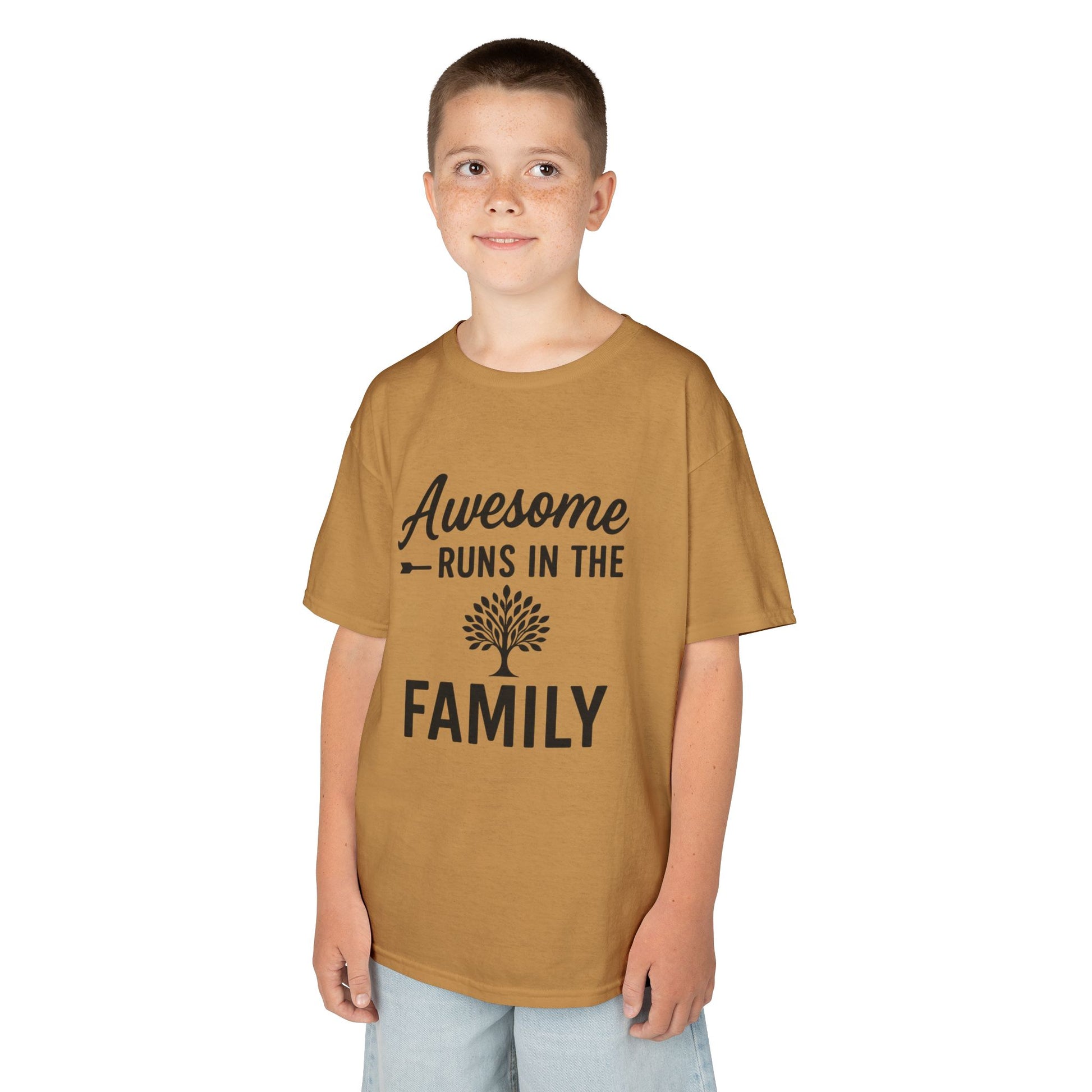 Awesome Runs In The Family Kids T-Shirt – Unisex Heavy Cotton Tee