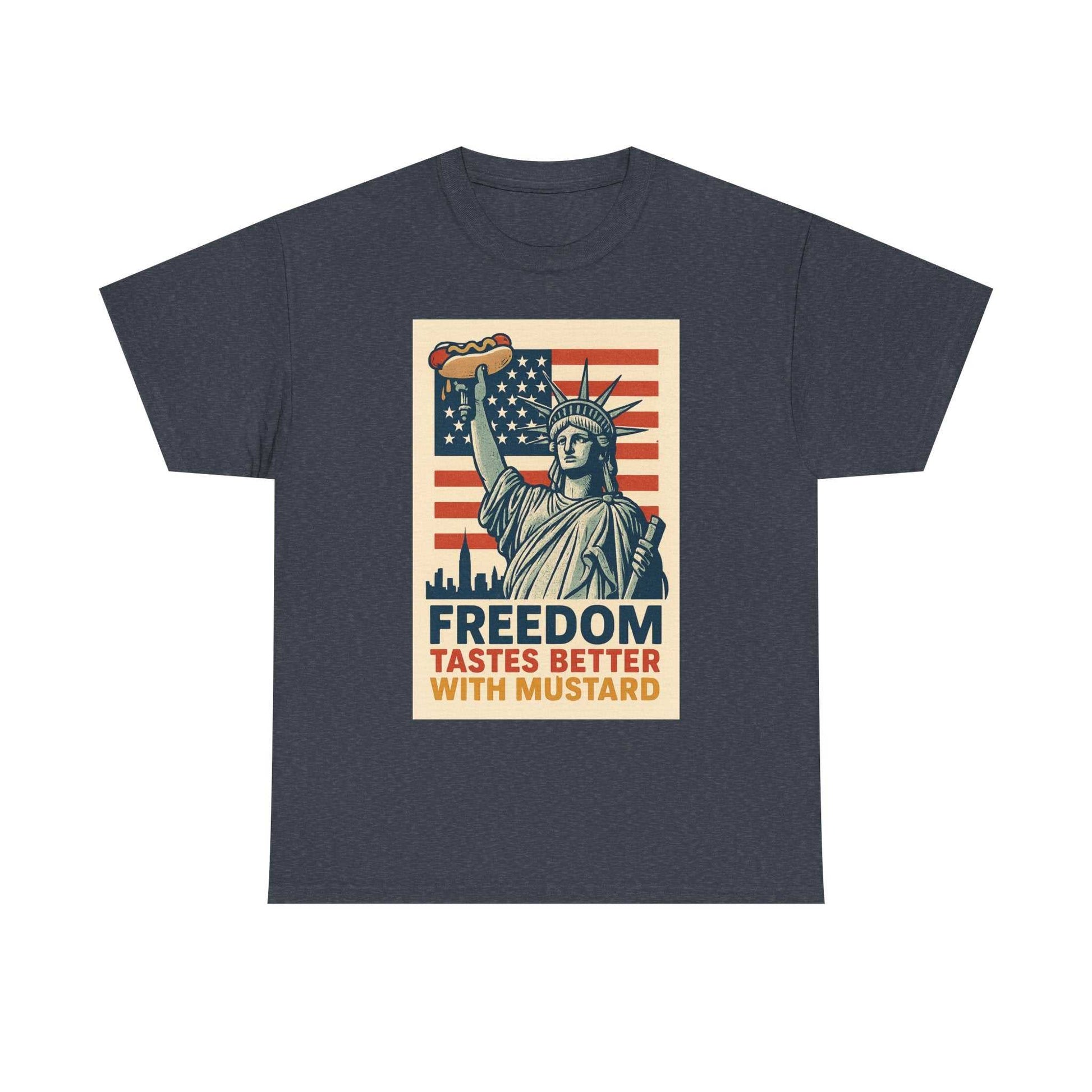 Freedom Tastes Better With Mustard T-Shirt – Funny 4th of July Hot Dog Tee, Patriotic Graphic Shirt for Men & Women