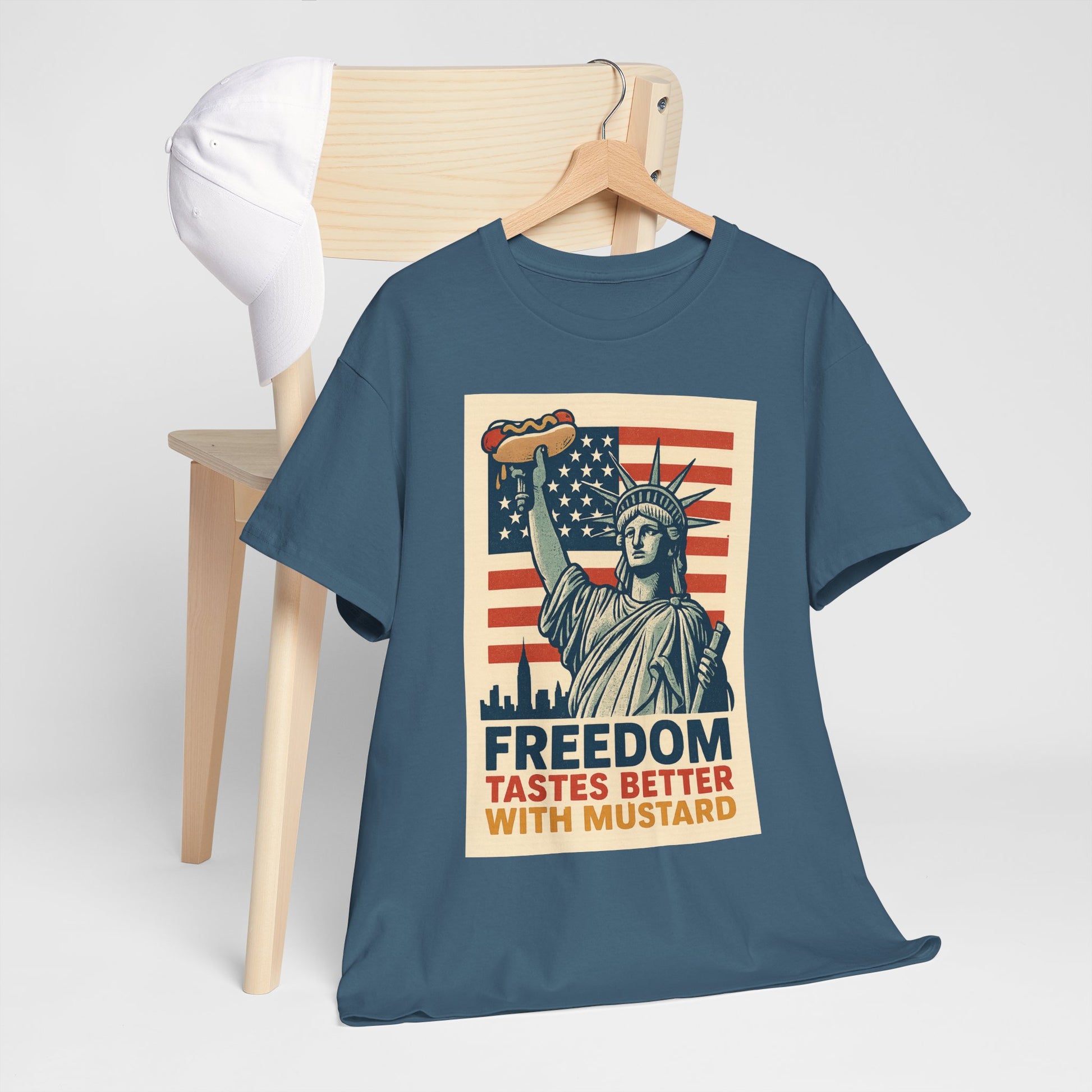 Freedom Tastes Better With Mustard T-Shirt – Funny 4th of July Hot Dog Tee, Patriotic Graphic Shirt for Men & Women