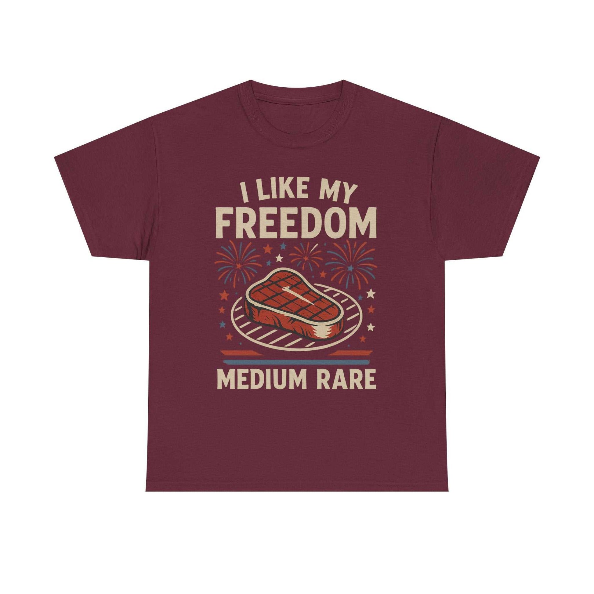 I Like My Freedom Medium Rare T-Shirt – Funny Patriotic BBQ Shirt for Men & Women, 4th of July USA Tee