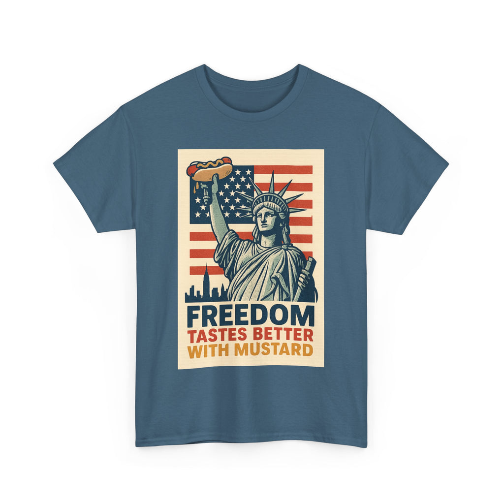 Freedom Tastes Better With Mustard T-Shirt – Funny 4th of July Hot Dog Tee, Patriotic Graphic Shirt for Men & Women