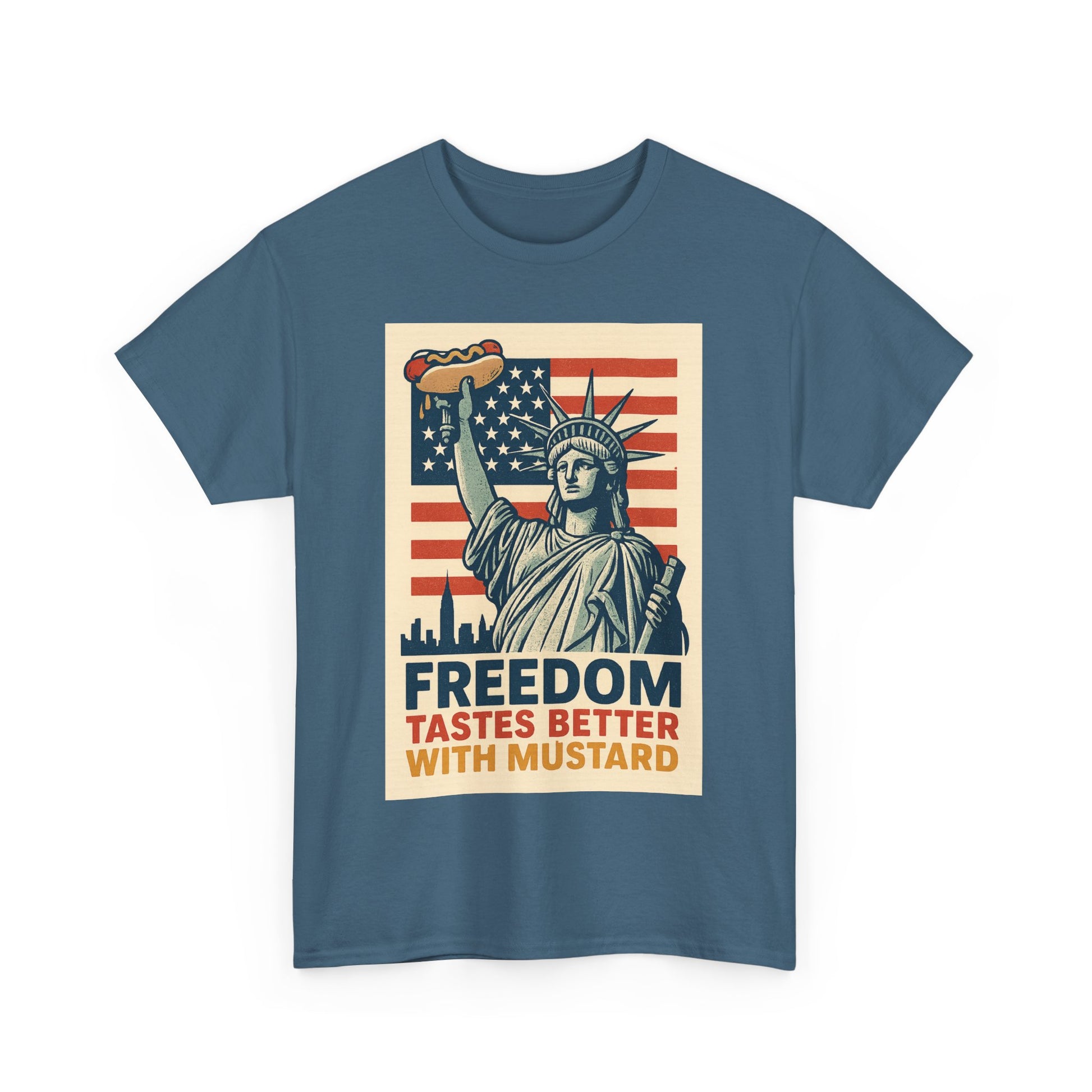Freedom Tastes Better With Mustard T-Shirt – Funny 4th of July Hot Dog Tee, Patriotic Graphic Shirt for Men & Women