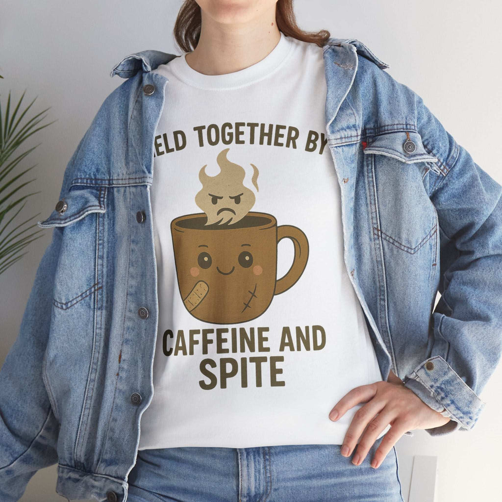 Held Together by Caffeine and Spite T-Shirt – Funny Unisex Tee