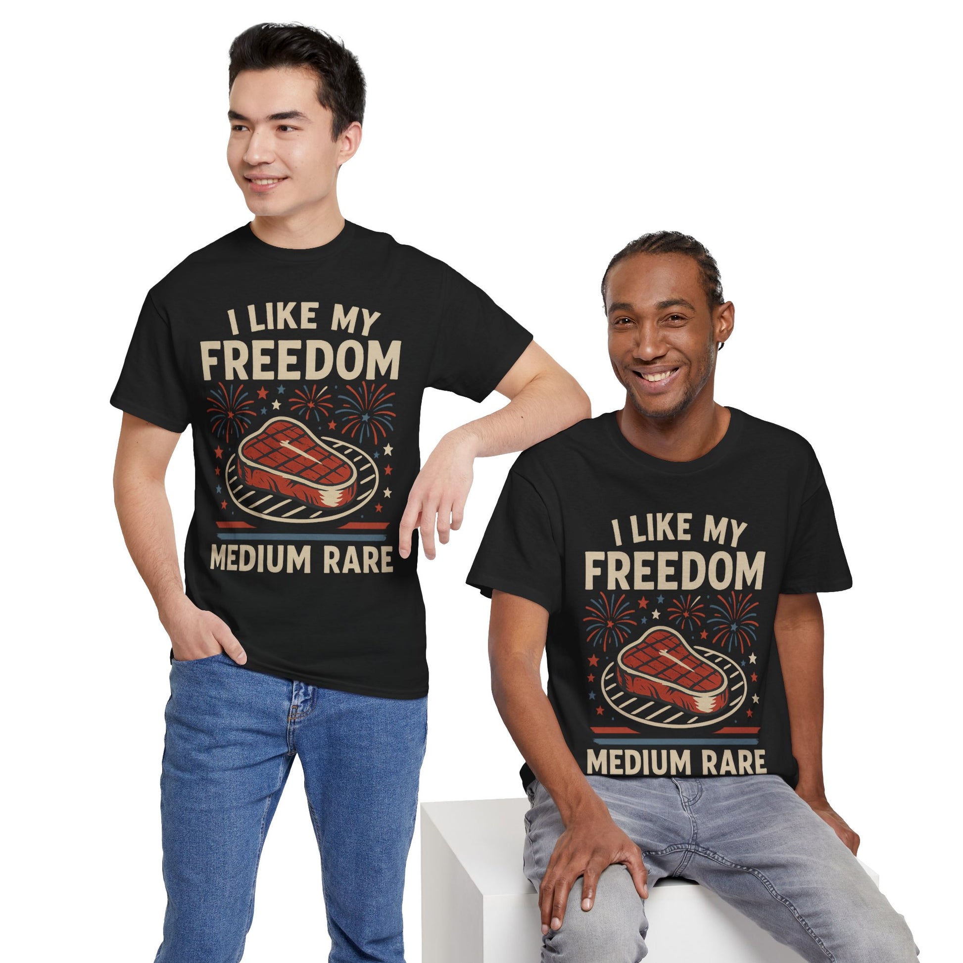 I Like My Freedom Medium Rare T-Shirt – Funny Patriotic BBQ Shirt for Men & Women, 4th of July USA Tee