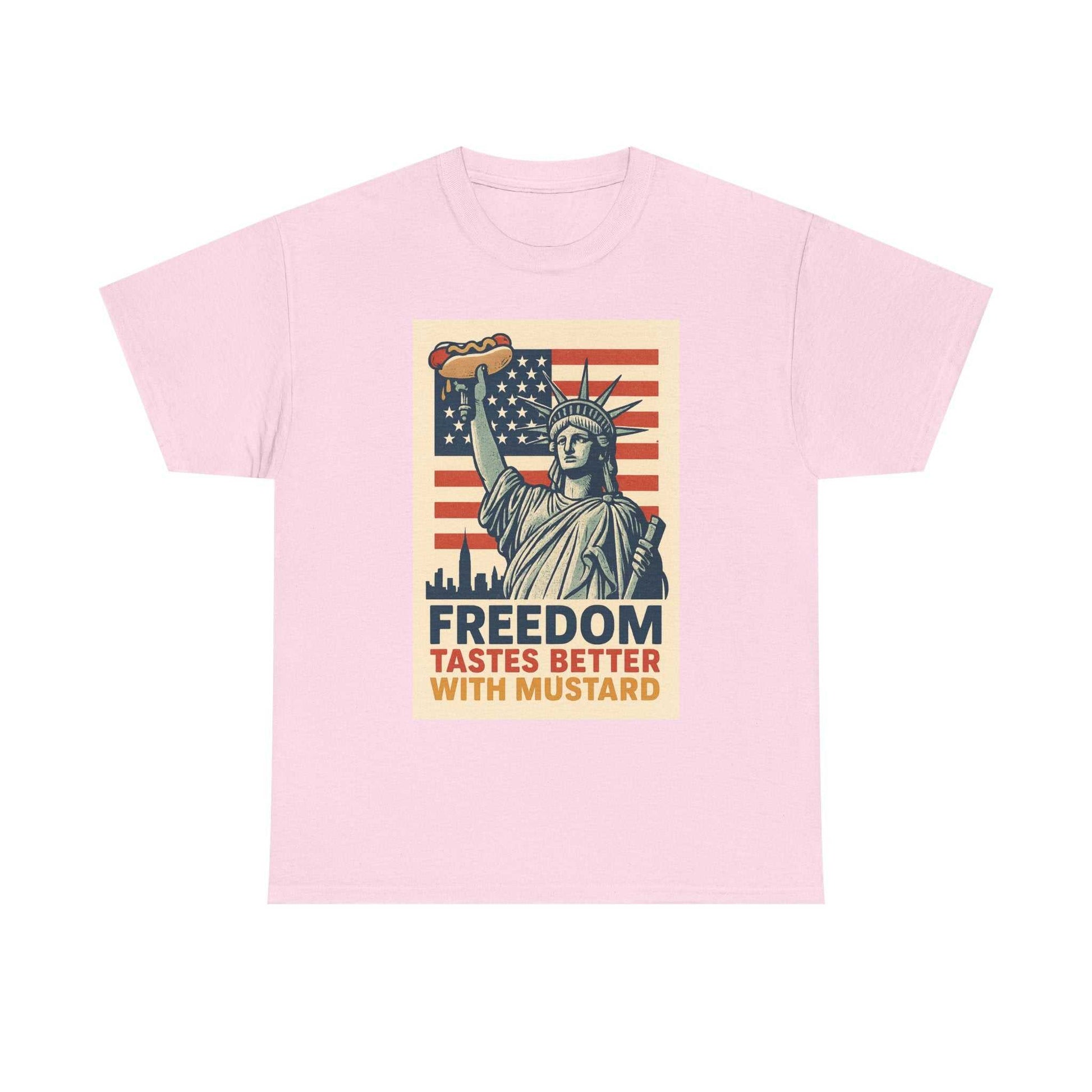 Freedom Tastes Better With Mustard T-Shirt – Funny 4th of July Hot Dog Tee, Patriotic Graphic Shirt for Men & Women