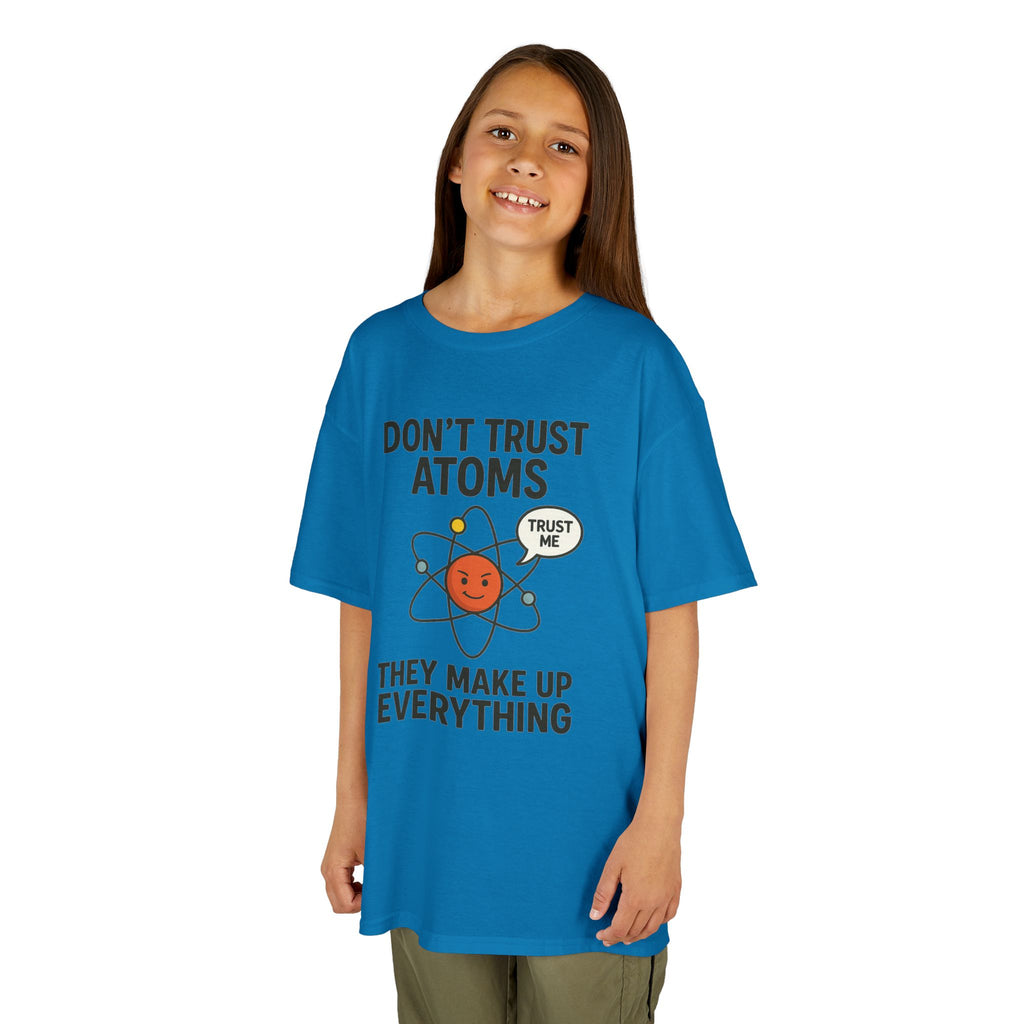 Don’t Trust Atoms – Funny Science T-Shirt for Kids | Unisex Nerdy Cotton Tee