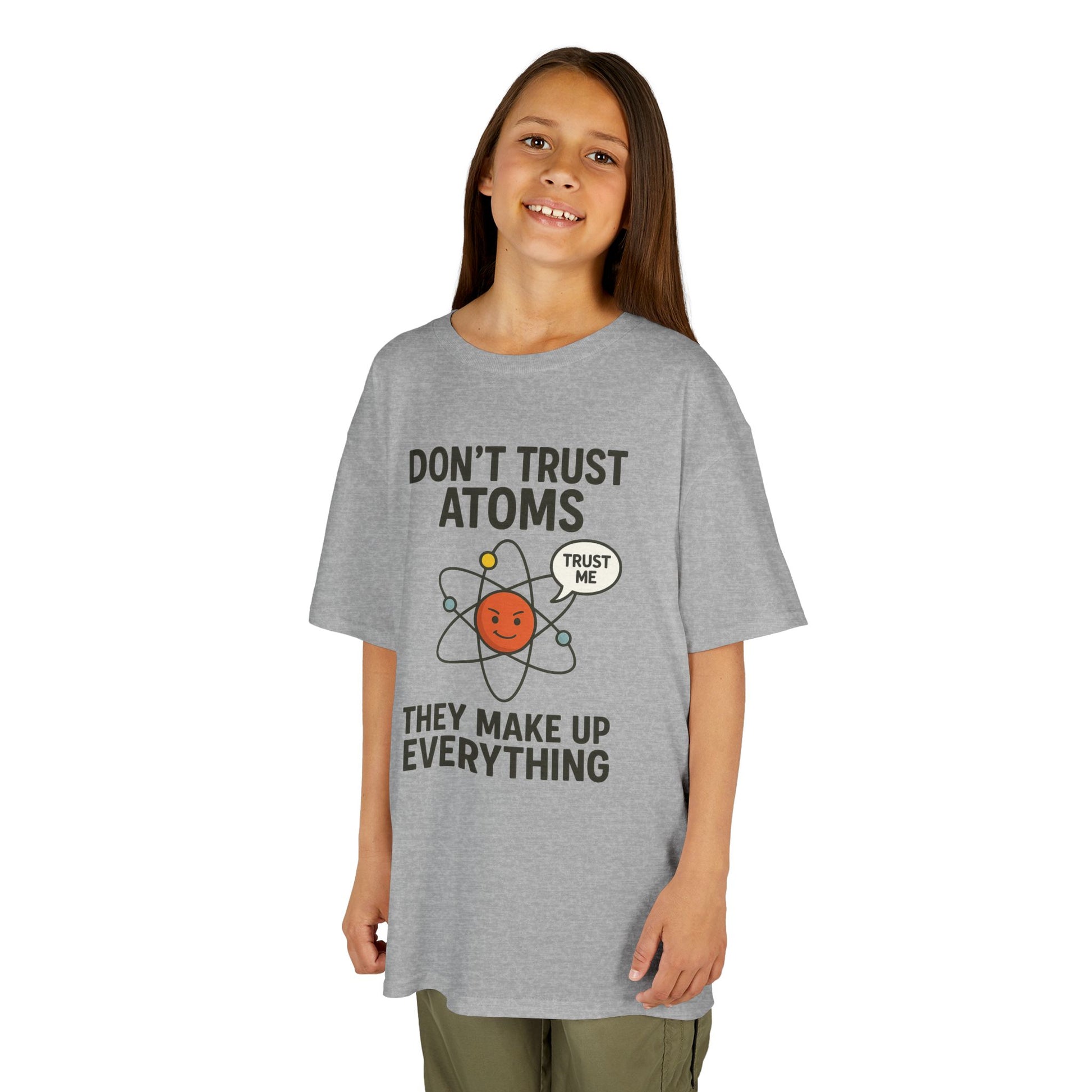 Don’t Trust Atoms – Funny Science T-Shirt for Kids | Unisex Nerdy Cotton Tee
