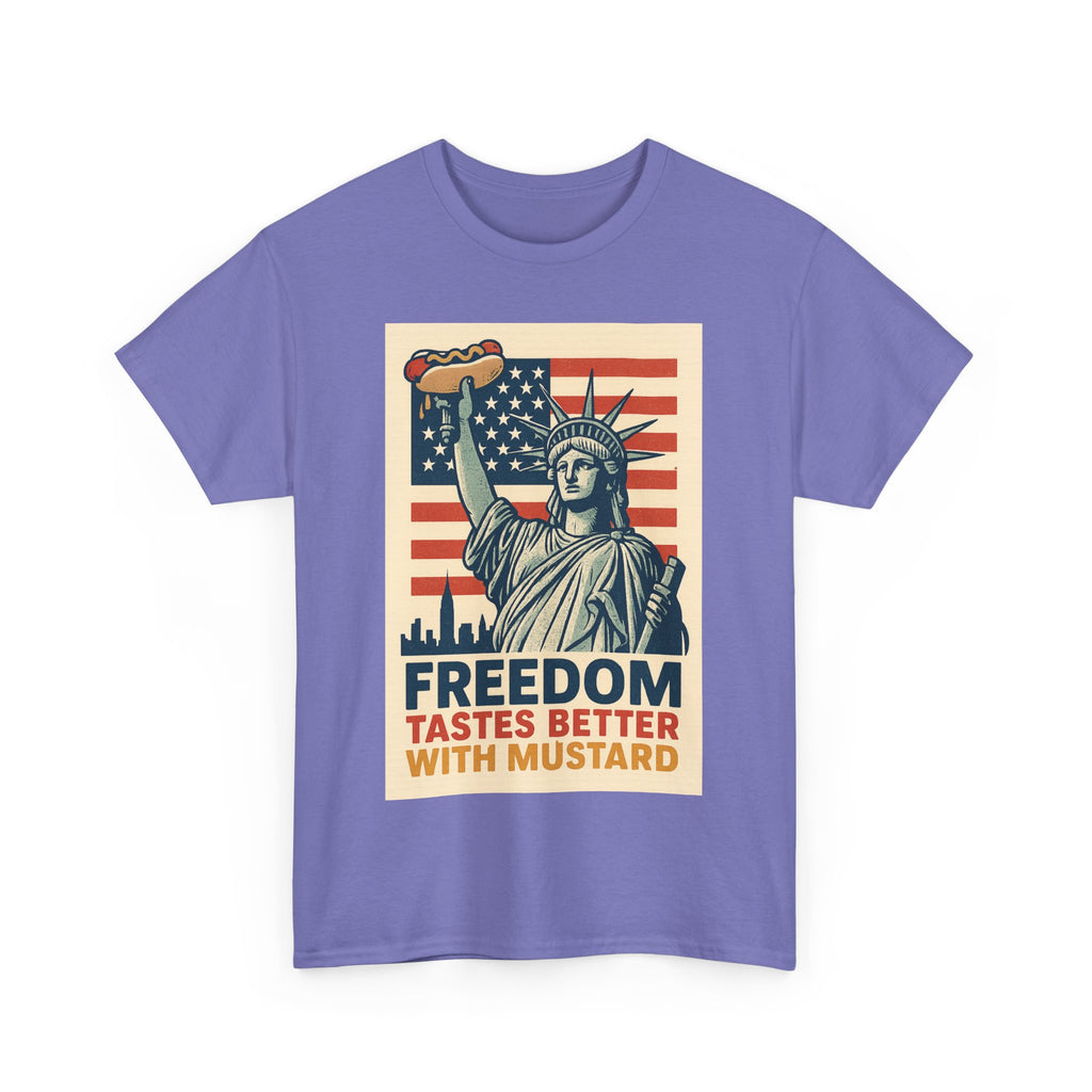 Freedom Tastes Better With Mustard T-Shirt – Funny 4th of July Hot Dog Tee, Patriotic Graphic Shirt for Men & Women