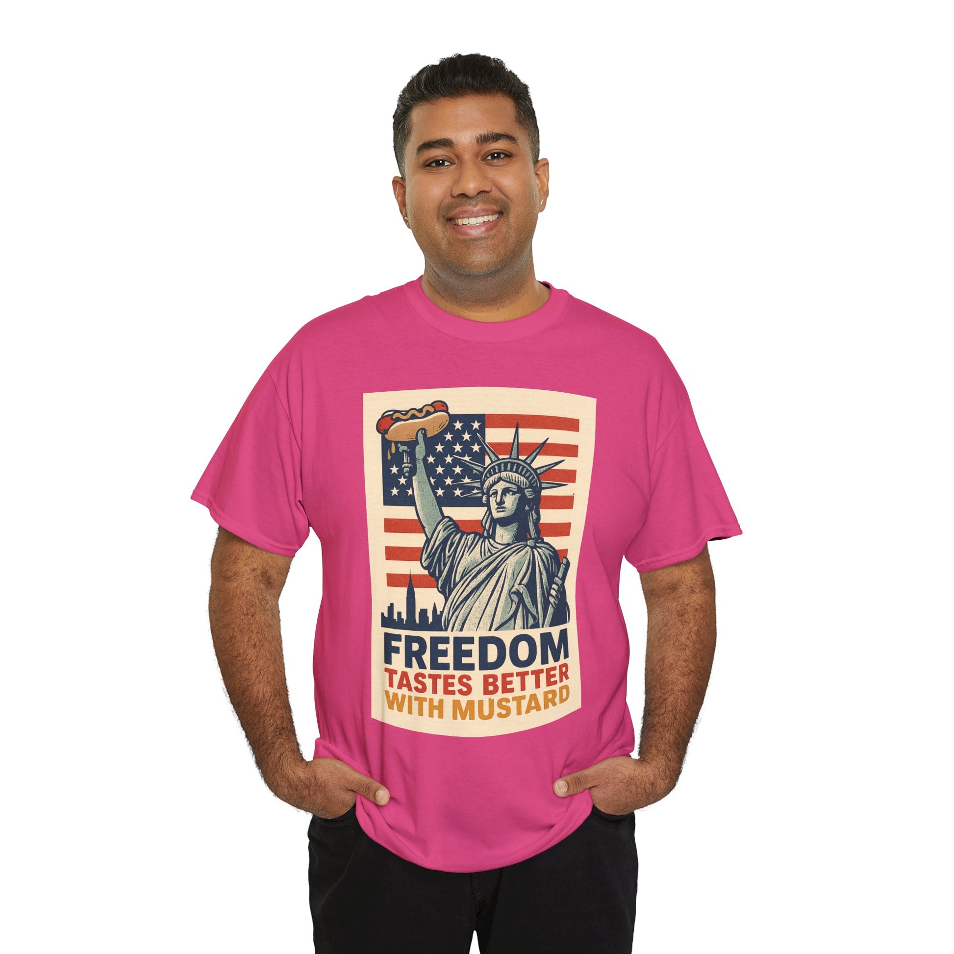 Freedom Tastes Better With Mustard T-Shirt – Funny 4th of July Hot Dog Tee, Patriotic Graphic Shirt for Men & Women
