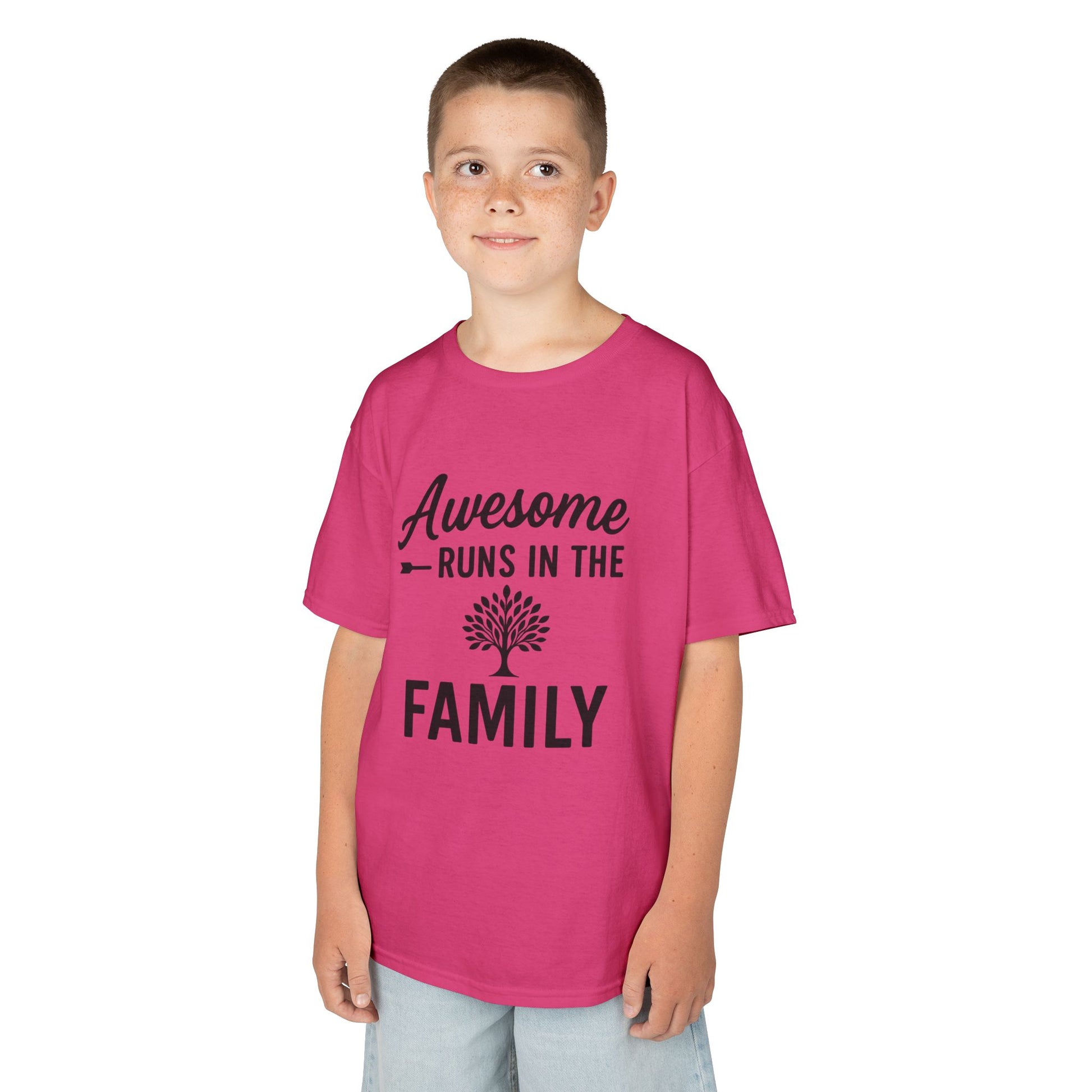 Awesome Runs In The Family Kids T-Shirt – Unisex Heavy Cotton Tee