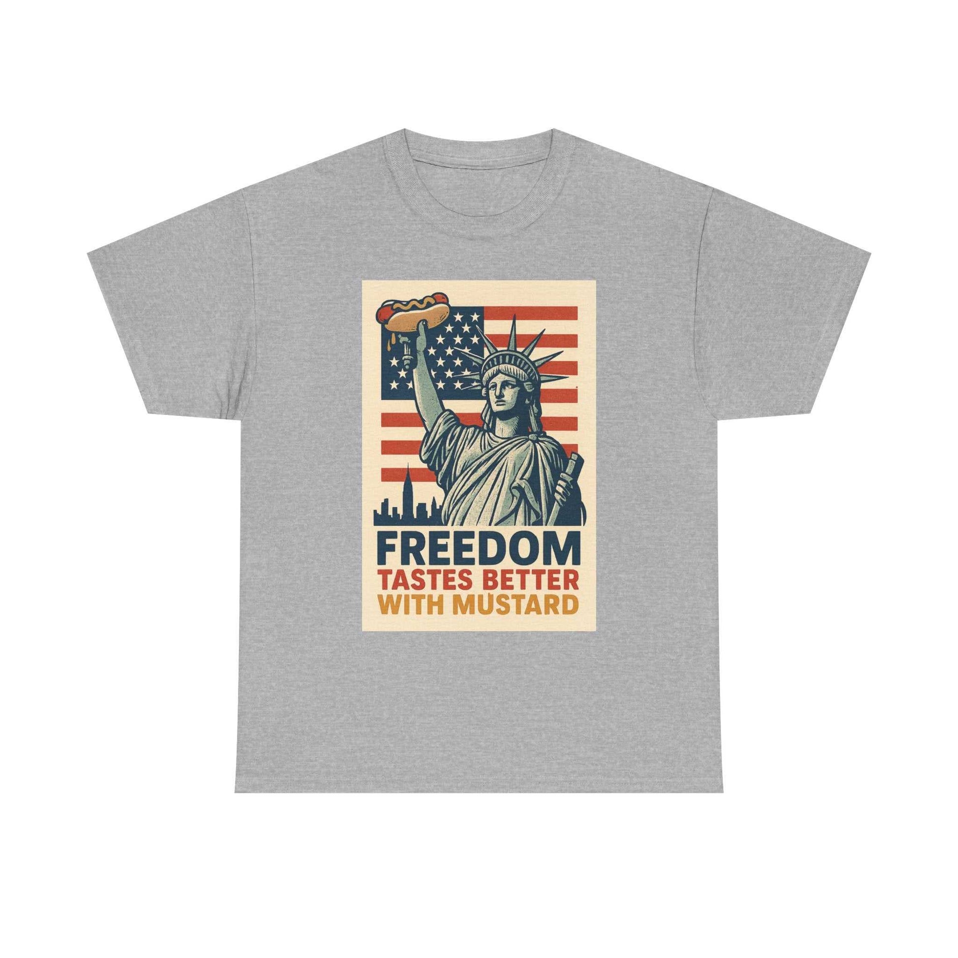 Freedom Tastes Better With Mustard T-Shirt – Funny 4th of July Hot Dog Tee, Patriotic Graphic Shirt for Men & Women