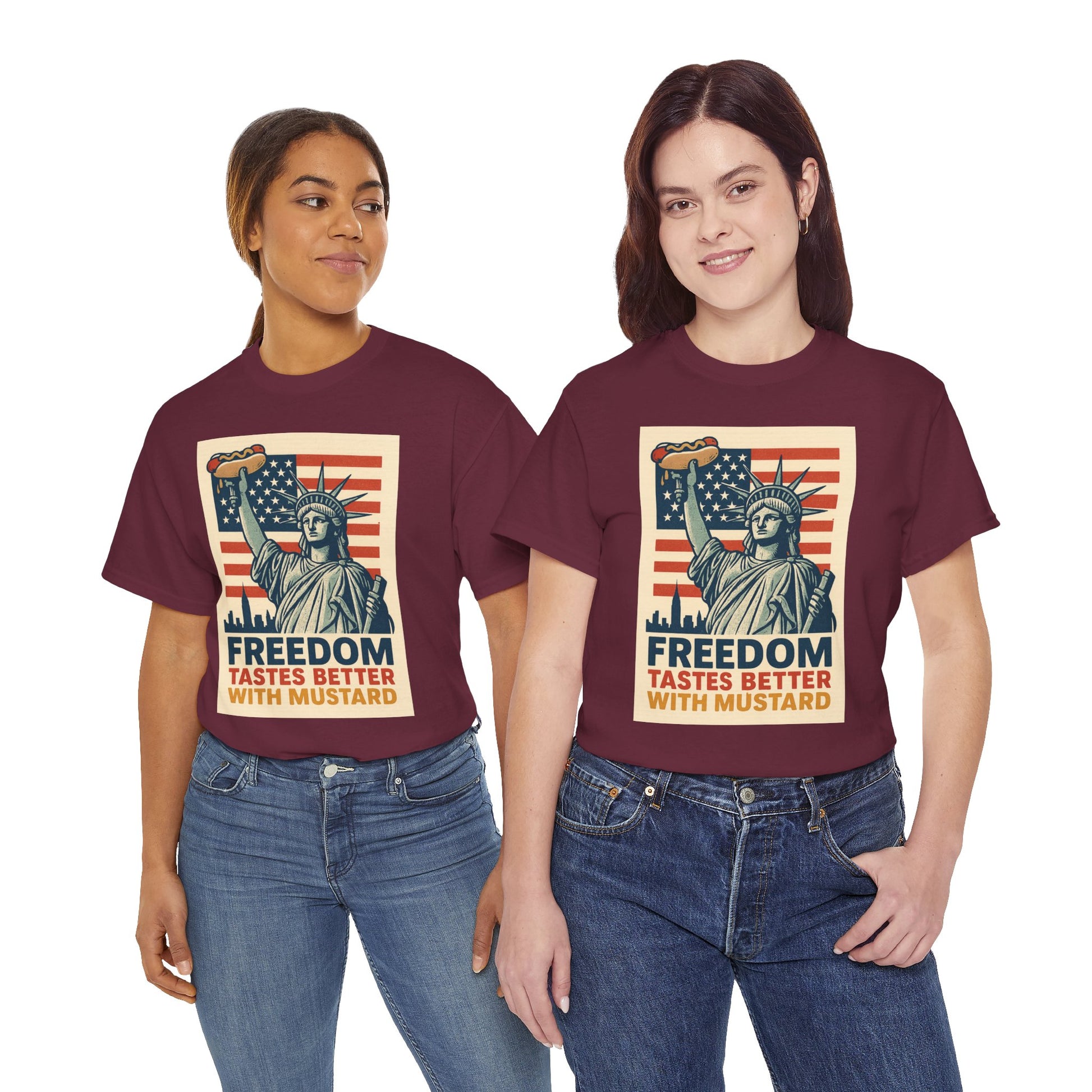 Freedom Tastes Better With Mustard T-Shirt – Funny 4th of July Hot Dog Tee, Patriotic Graphic Shirt for Men & Women