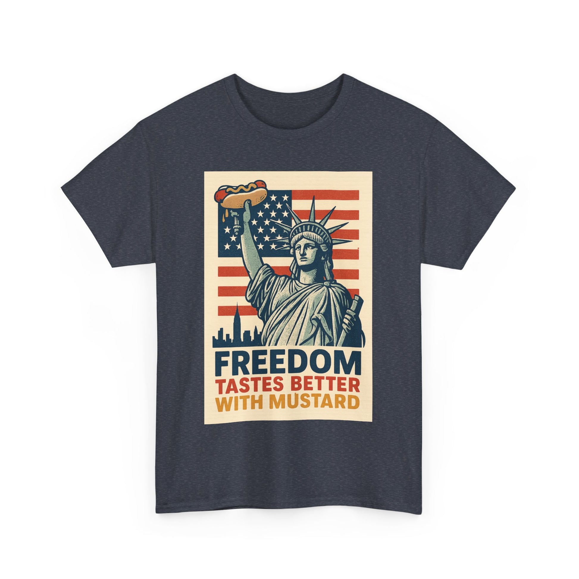 Freedom Tastes Better With Mustard T-Shirt – Funny 4th of July Hot Dog Tee, Patriotic Graphic Shirt for Men & Women