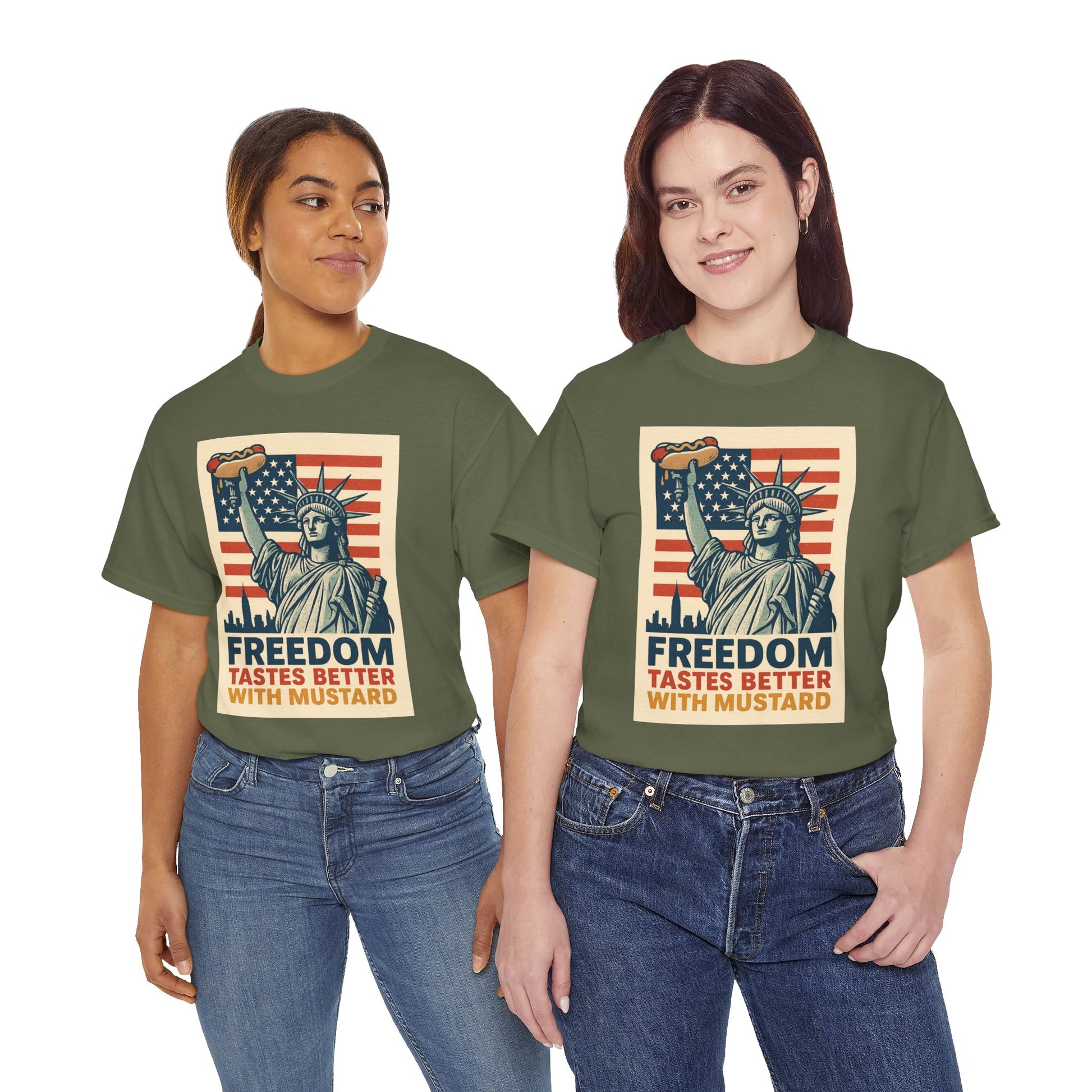 Freedom Tastes Better With Mustard T-Shirt – Funny 4th of July Hot Dog Tee, Patriotic Graphic Shirt for Men & Women