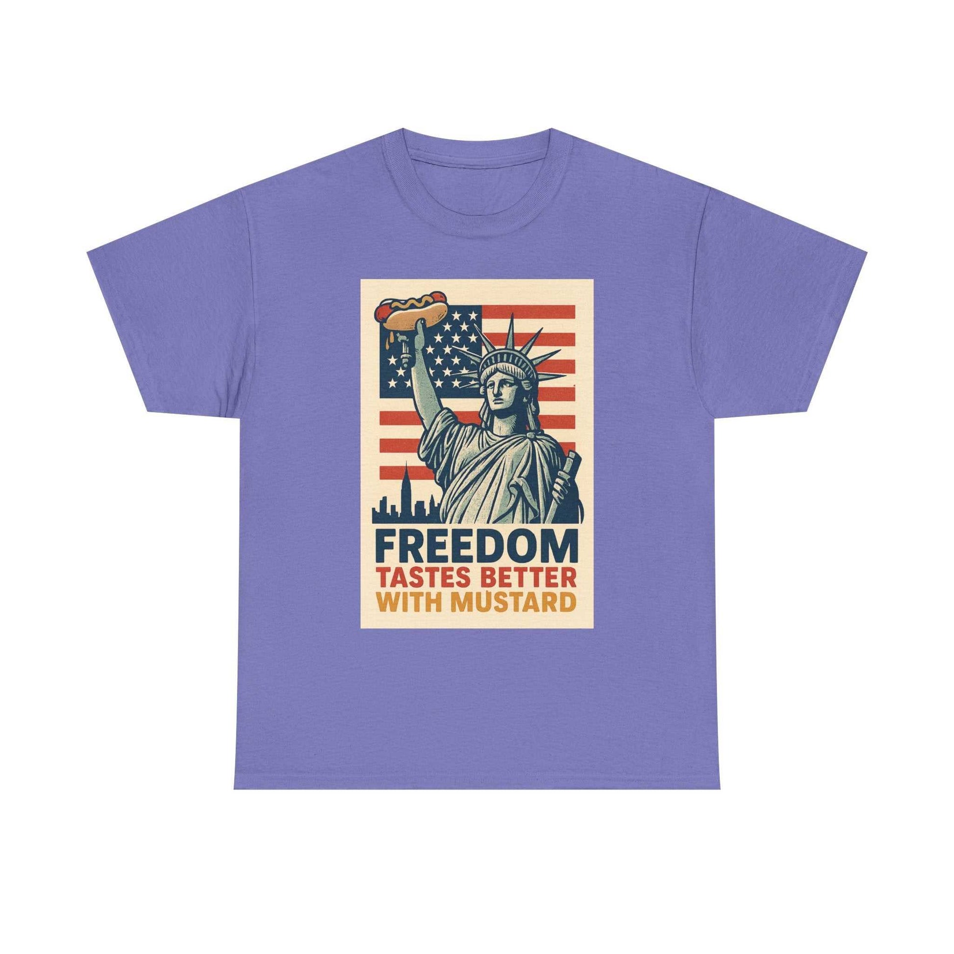 Freedom Tastes Better With Mustard T-Shirt – Funny 4th of July Hot Dog Tee, Patriotic Graphic Shirt for Men & Women