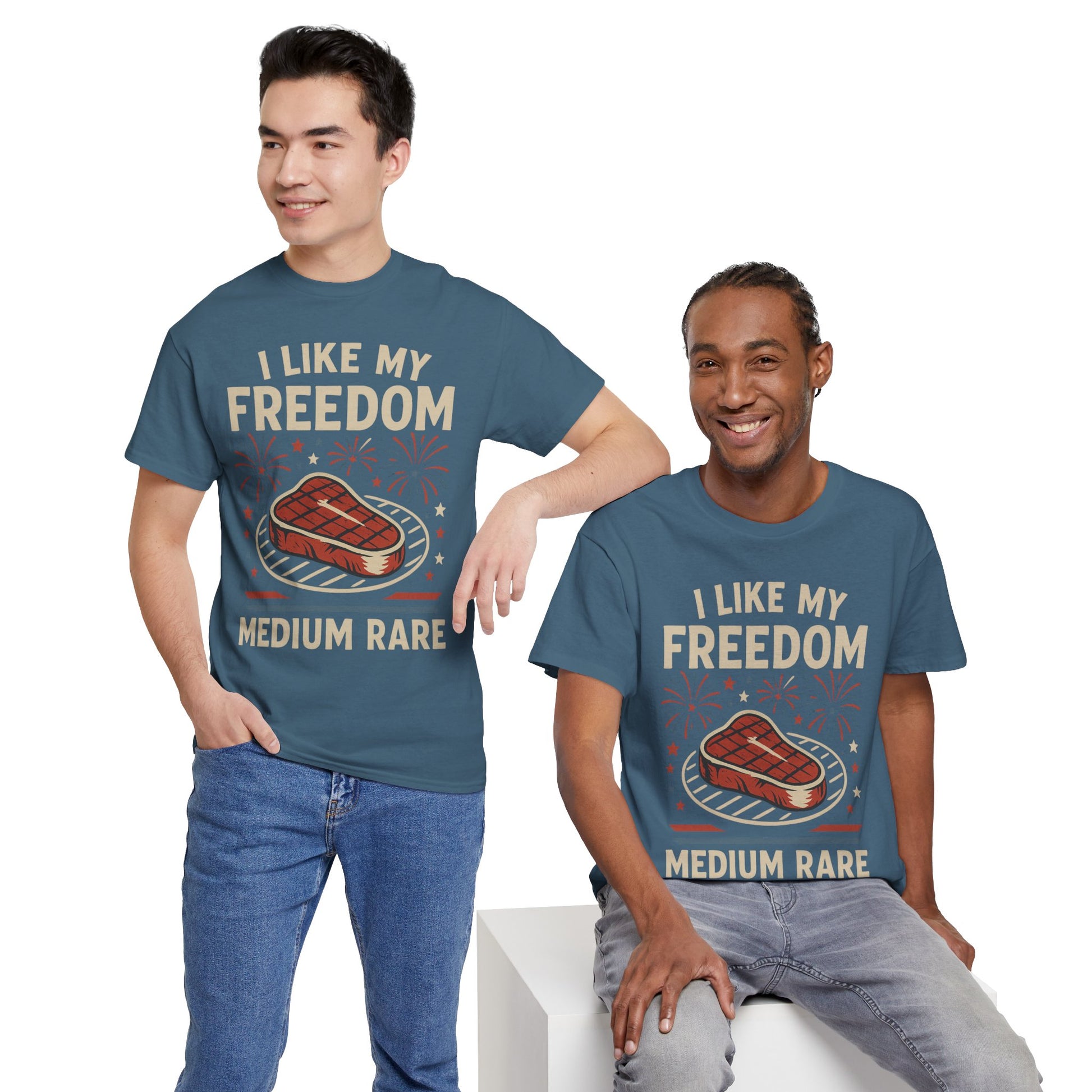 I Like My Freedom Medium Rare T-Shirt – Funny Patriotic BBQ Shirt for Men & Women, 4th of July USA Tee