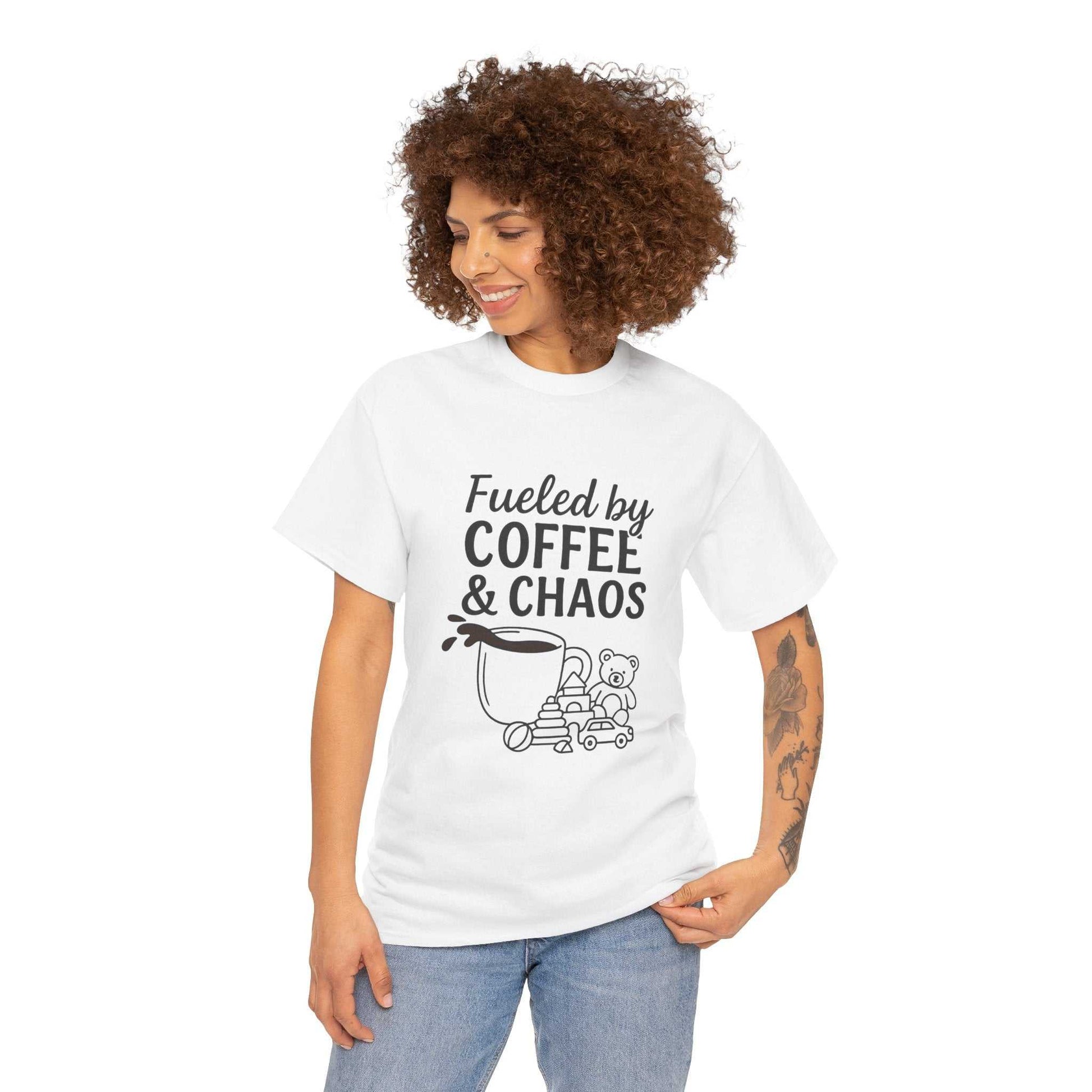 Fueled by Coffee & Chaos Shirt – Funny Unisex Tee for Moms & Dads