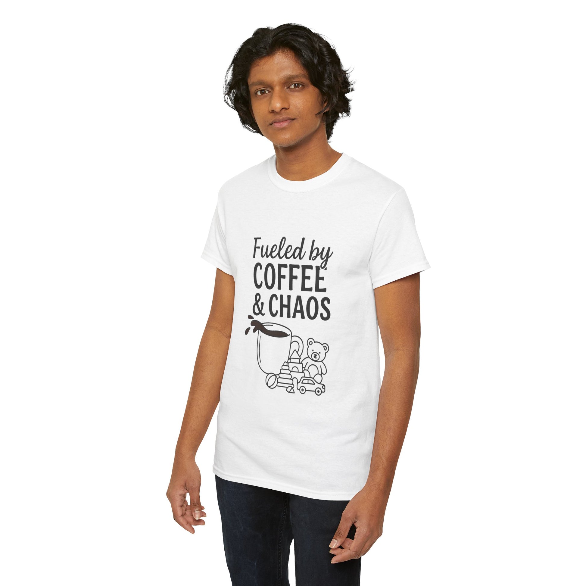 Fueled by Coffee & Chaos Shirt – Funny Unisex Tee for Moms & Dads