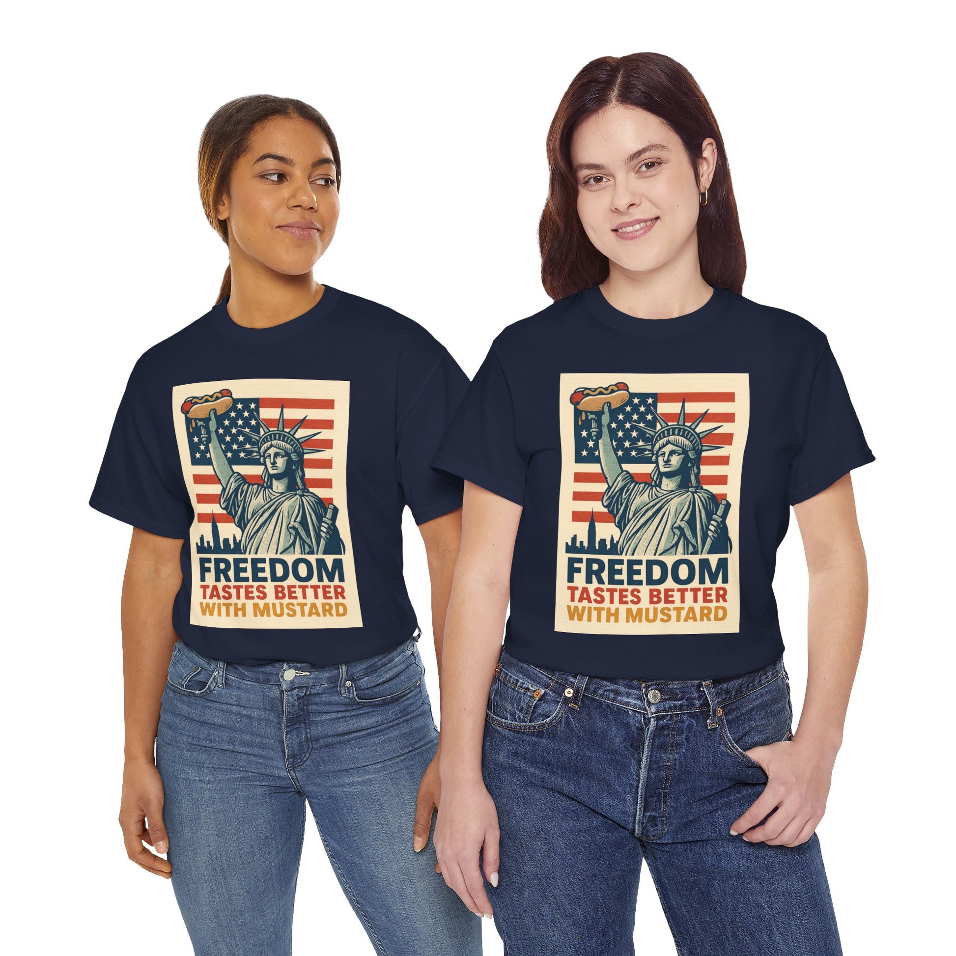 Freedom Tastes Better With Mustard T-Shirt – Funny 4th of July Hot Dog Tee, Patriotic Graphic Shirt for Men & Women