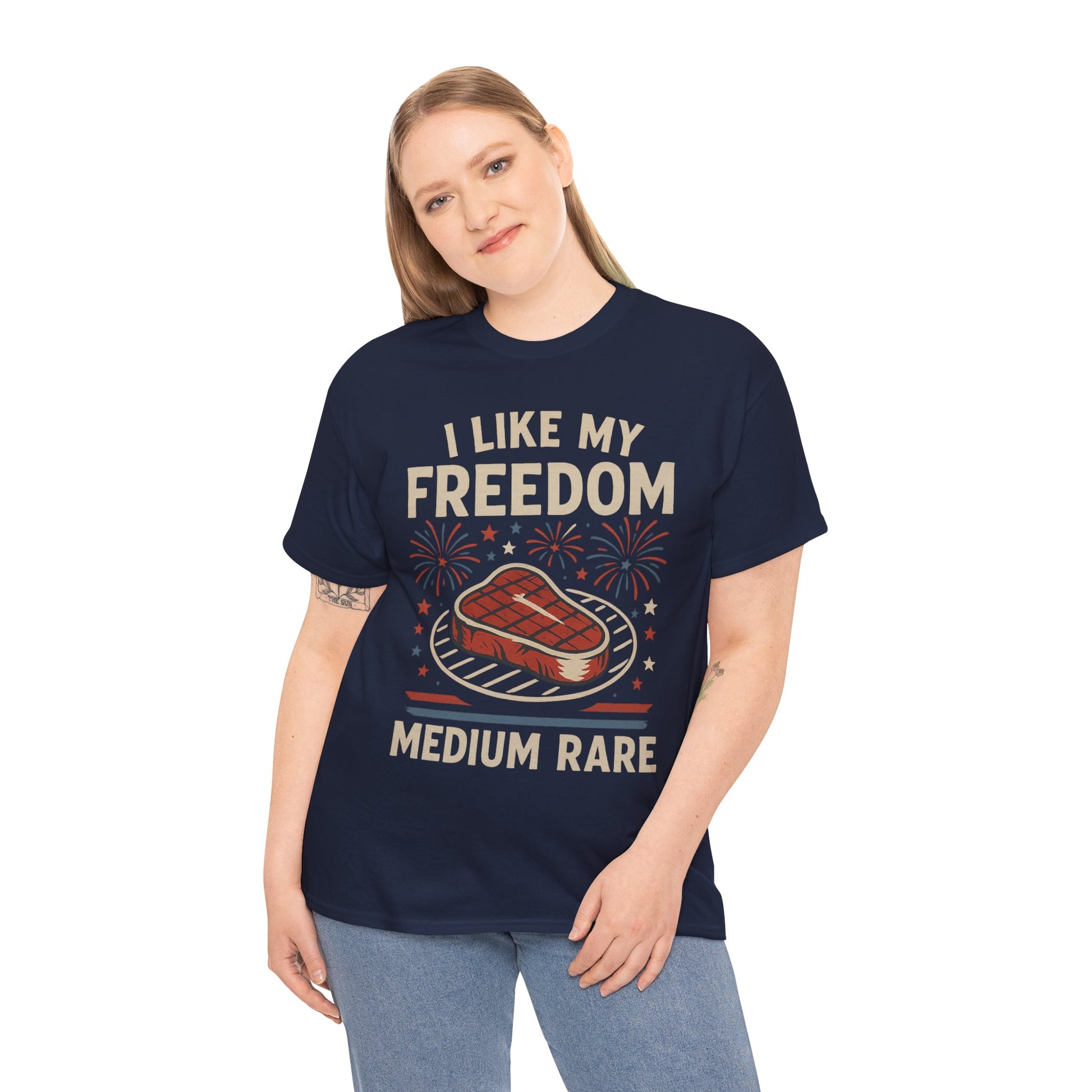 I Like My Freedom Medium Rare T-Shirt – Funny Patriotic BBQ Shirt for Men & Women, 4th of July USA Tee